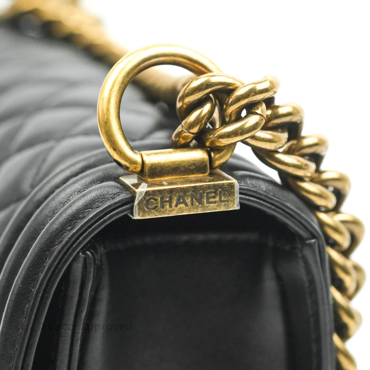 Chanel Small Boy Black Calfskin Aged Gold Hardware