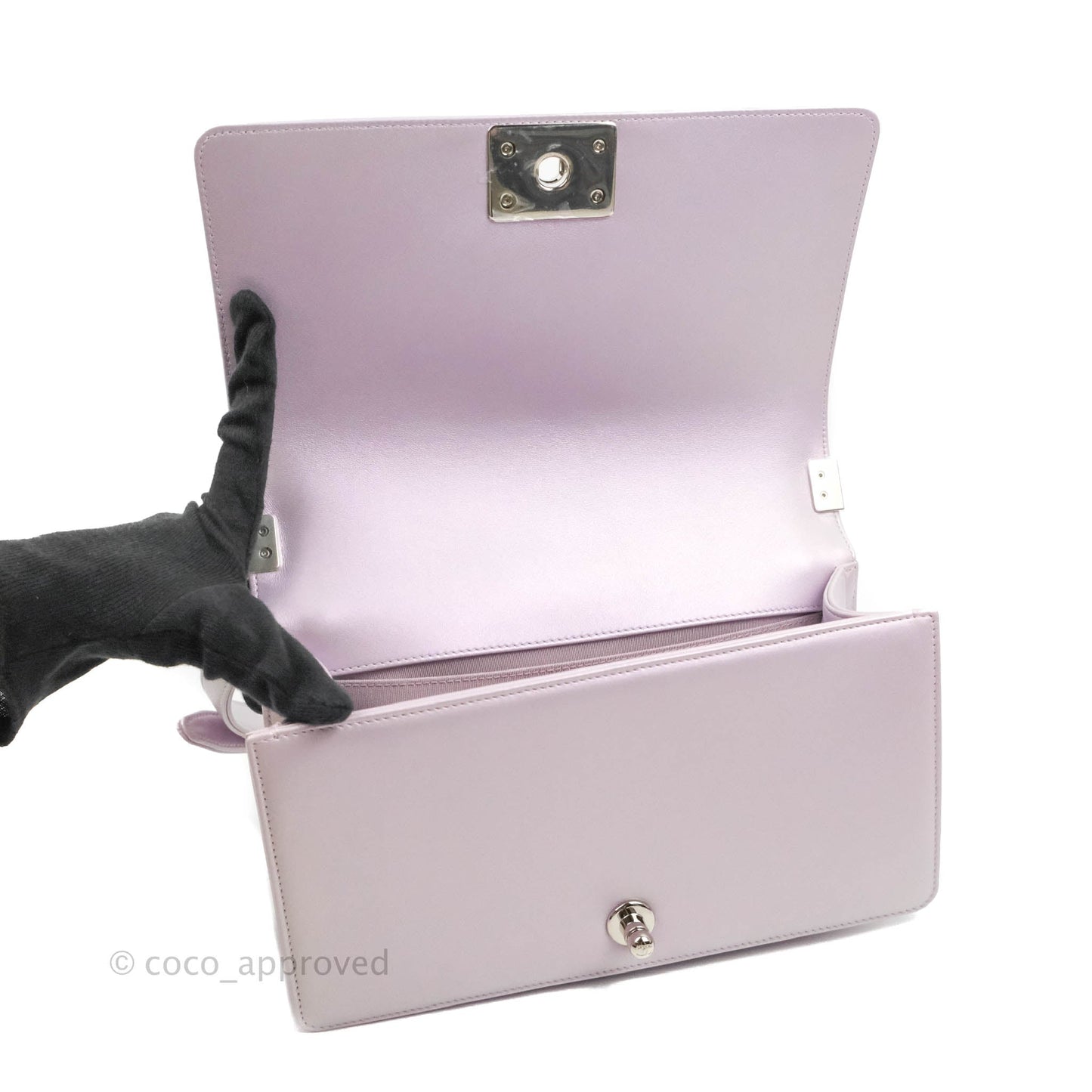 Chanel Medium Boy Chevron Iridescent Lilac Calfskin Silver Hardware