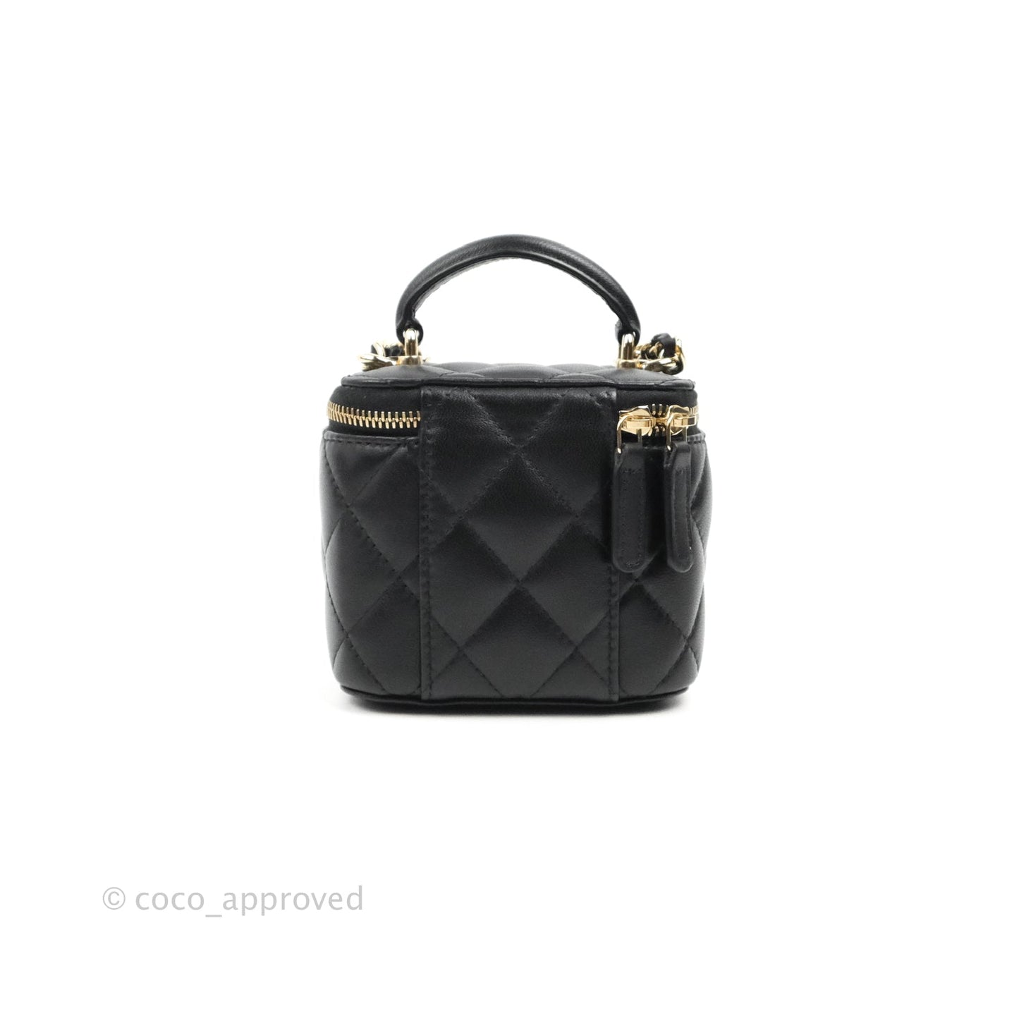 Chanel Mini Top Handle Vanity With Chain Black Lambskin Gold Hardware