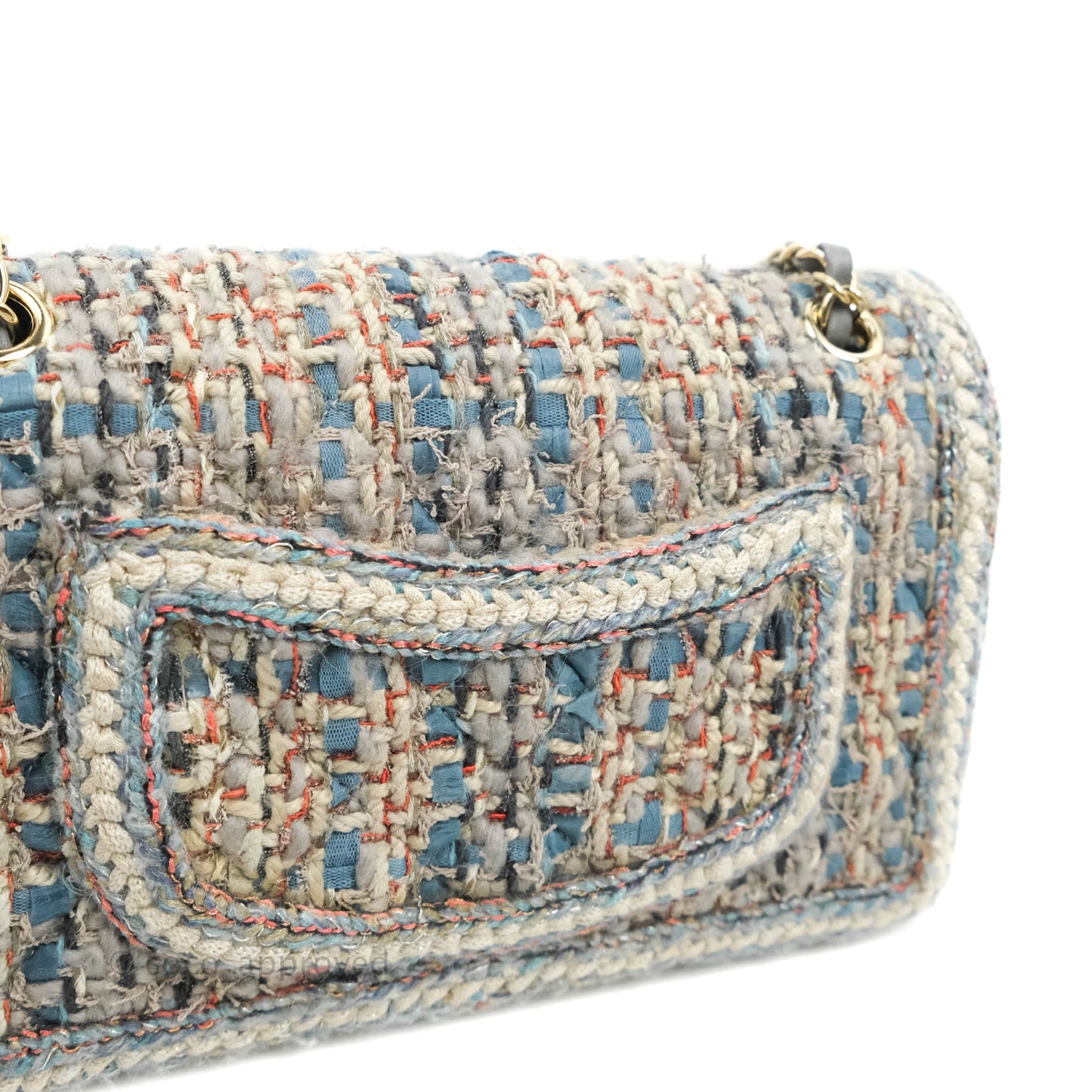 Chanel M/L Medium Single Flap Grey Tweed Braided Gold Hardware
