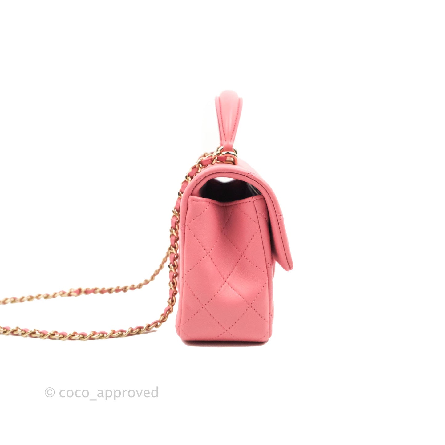 Chanel Top Handle Mini Rectangular Flap Bag Pink Lambskin Gold Hardware