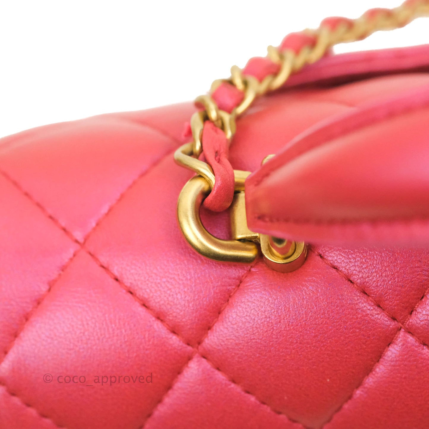 Chanel Top Handle Mini Rectangular Flap Bag Iridescent Red Lambskin Gold Hardware