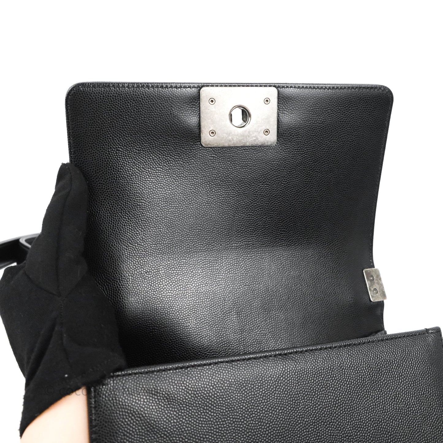 Chanel Small Quilted Boy Bag Black Caviar Ruthenium Hardware