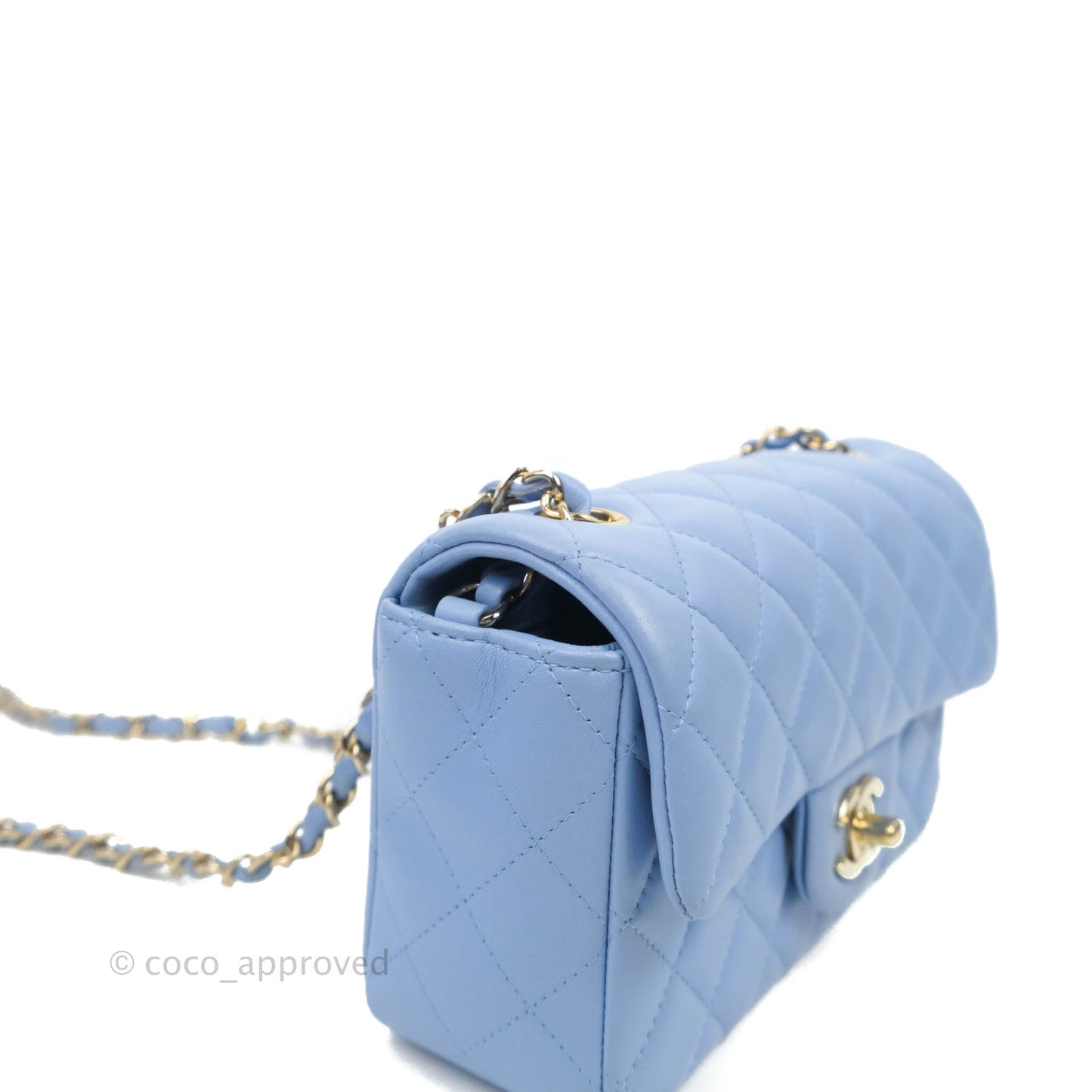 Chanel Quilted Mini Rectangular Flap Light Blue Lambskin Gold Hardware