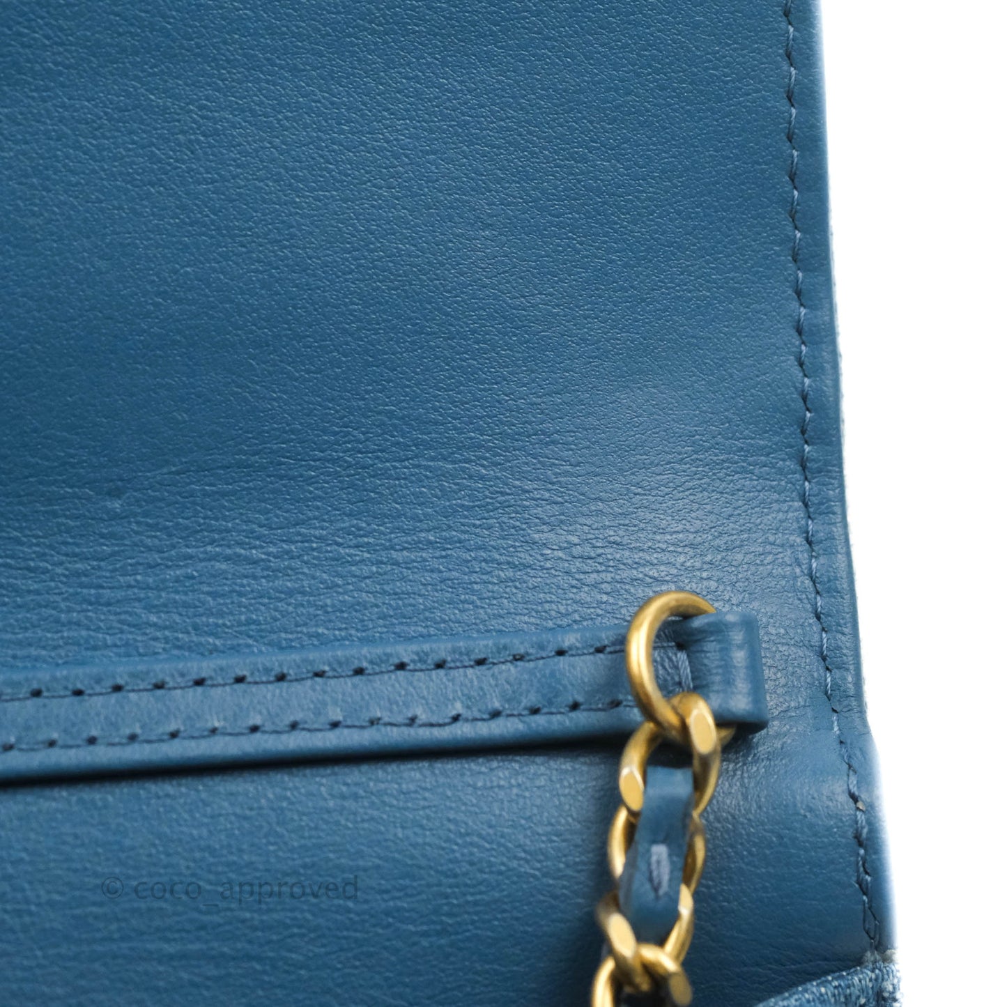 Chanel Quilted Pearl Crush Wallet on Chain WOC Denim Aged Gold Hardware