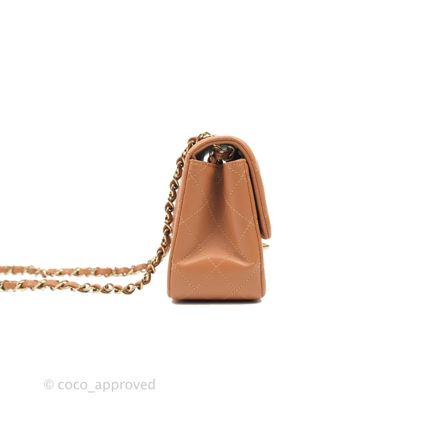 Chanel Classic Quilted Mini Square Caramel Dark Beige Lambskin Gold Hardware