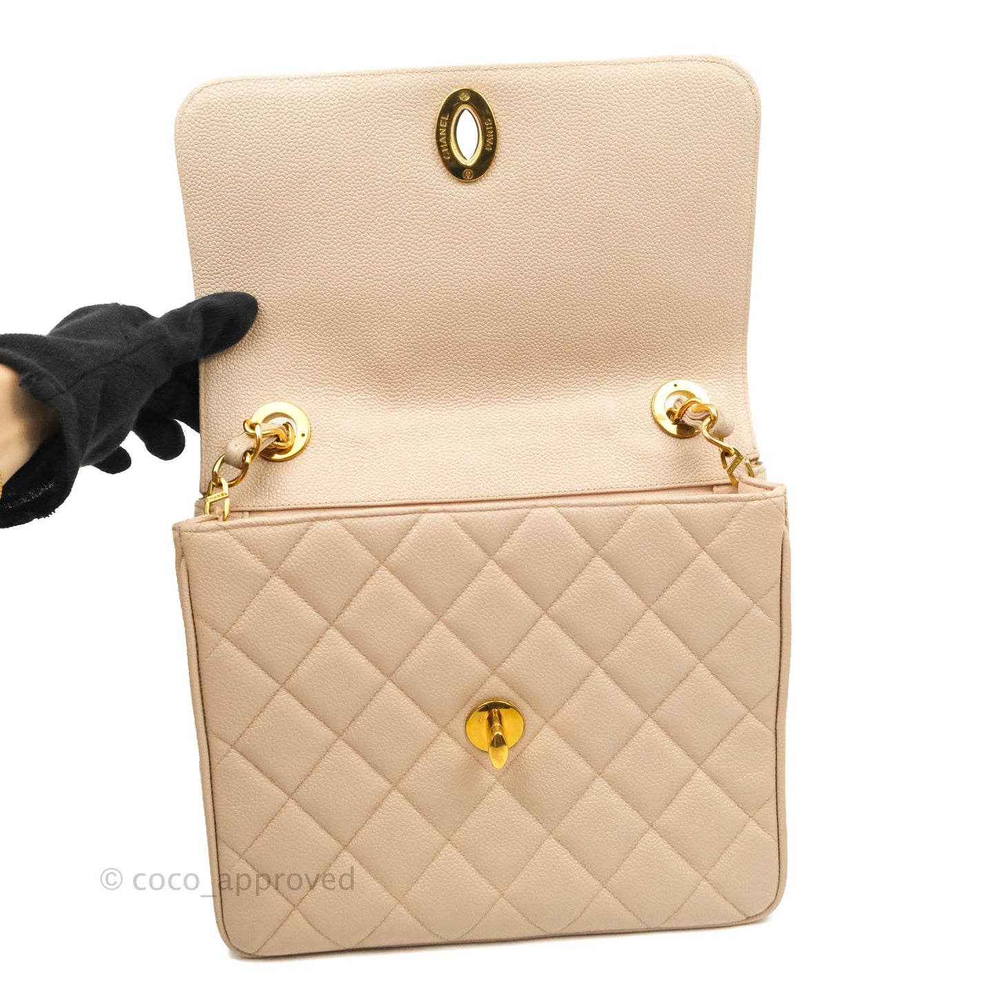 Chanel Vintage CC Large Square Shoulder Bag Dusty Pink Caviar 24K Gold Hardware