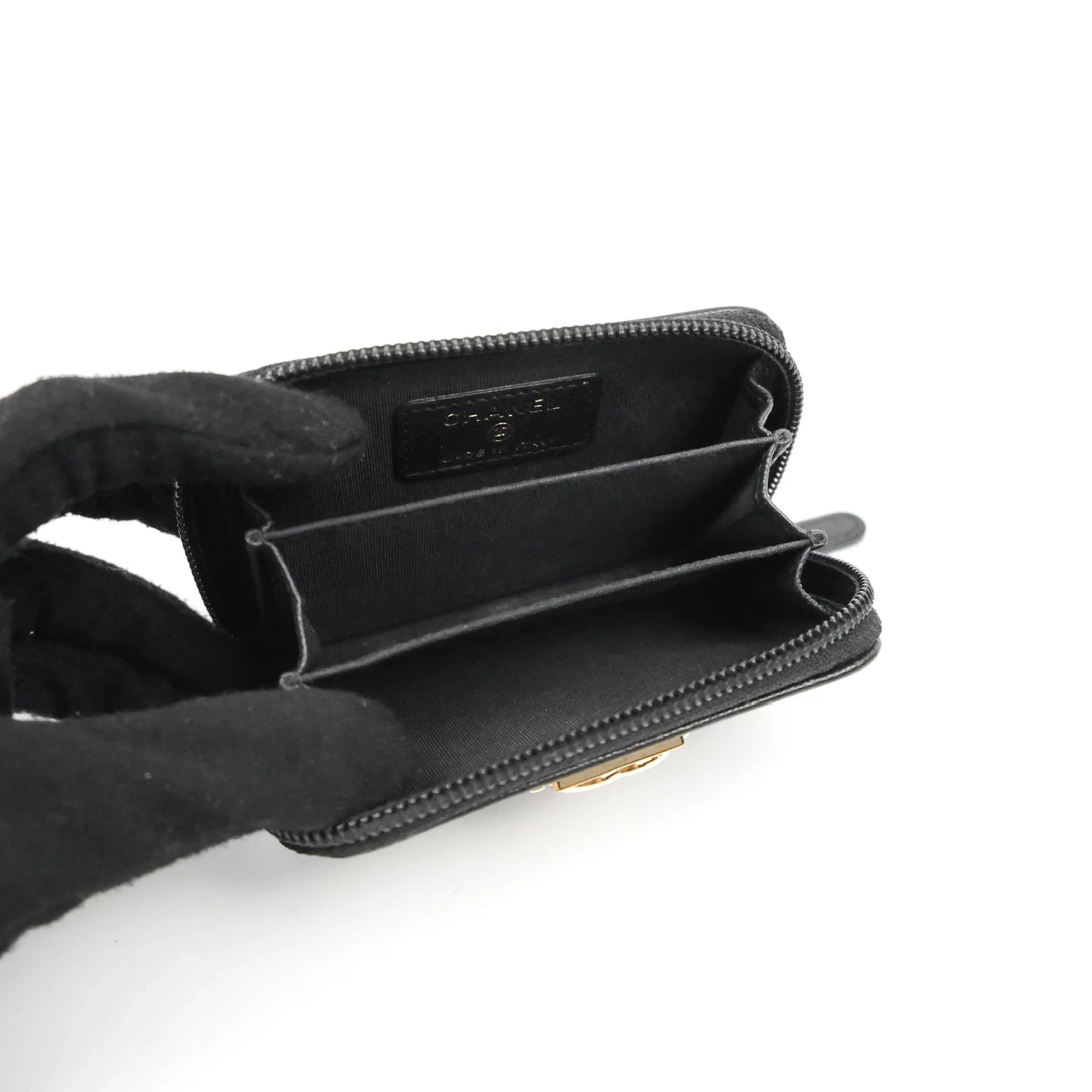 Chanel Boy Zipped Coin Purse Black Caviar Gold Hardware