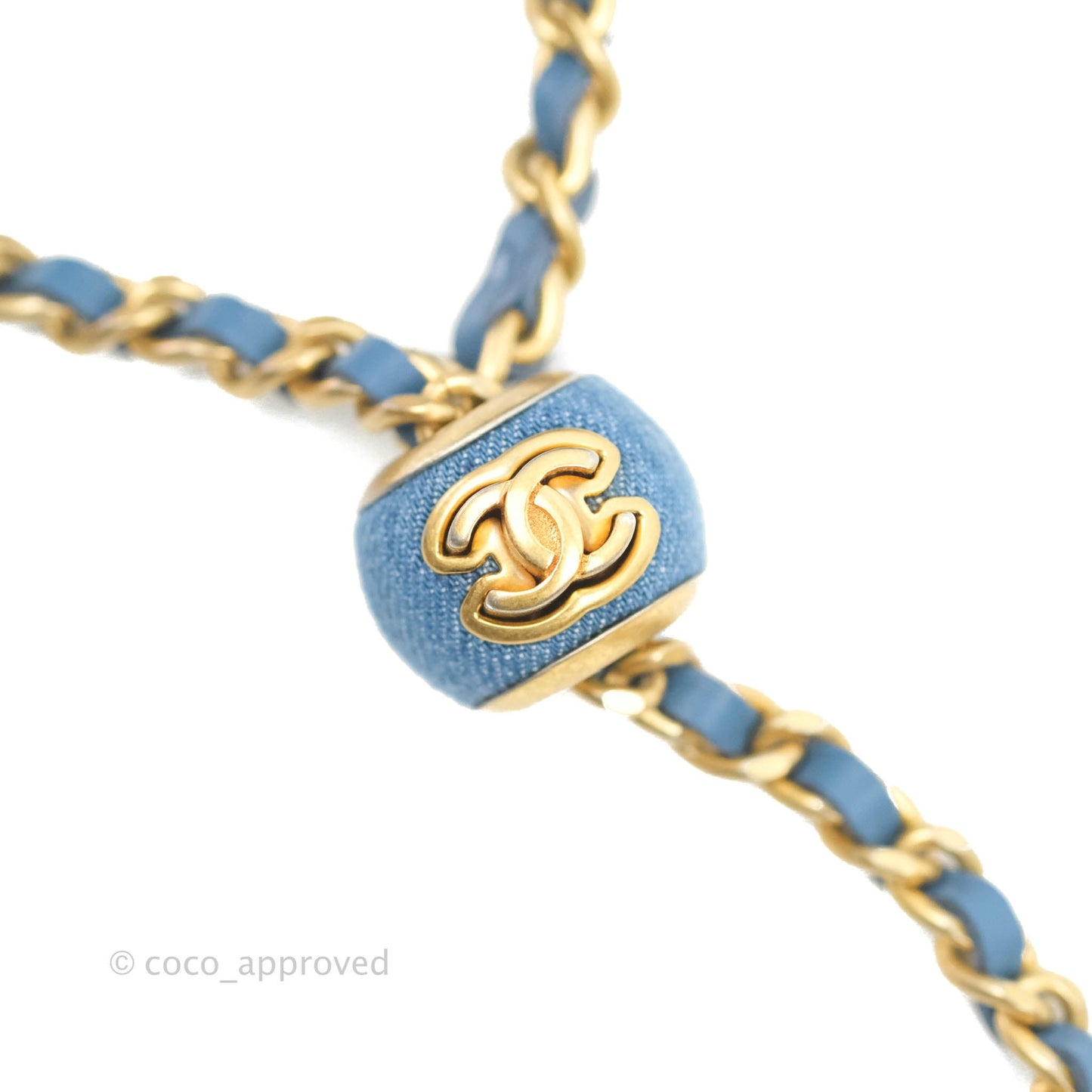 Chanel Quilted Pearl Crush Wallet on Chain WOC Denim Aged Gold Hardware