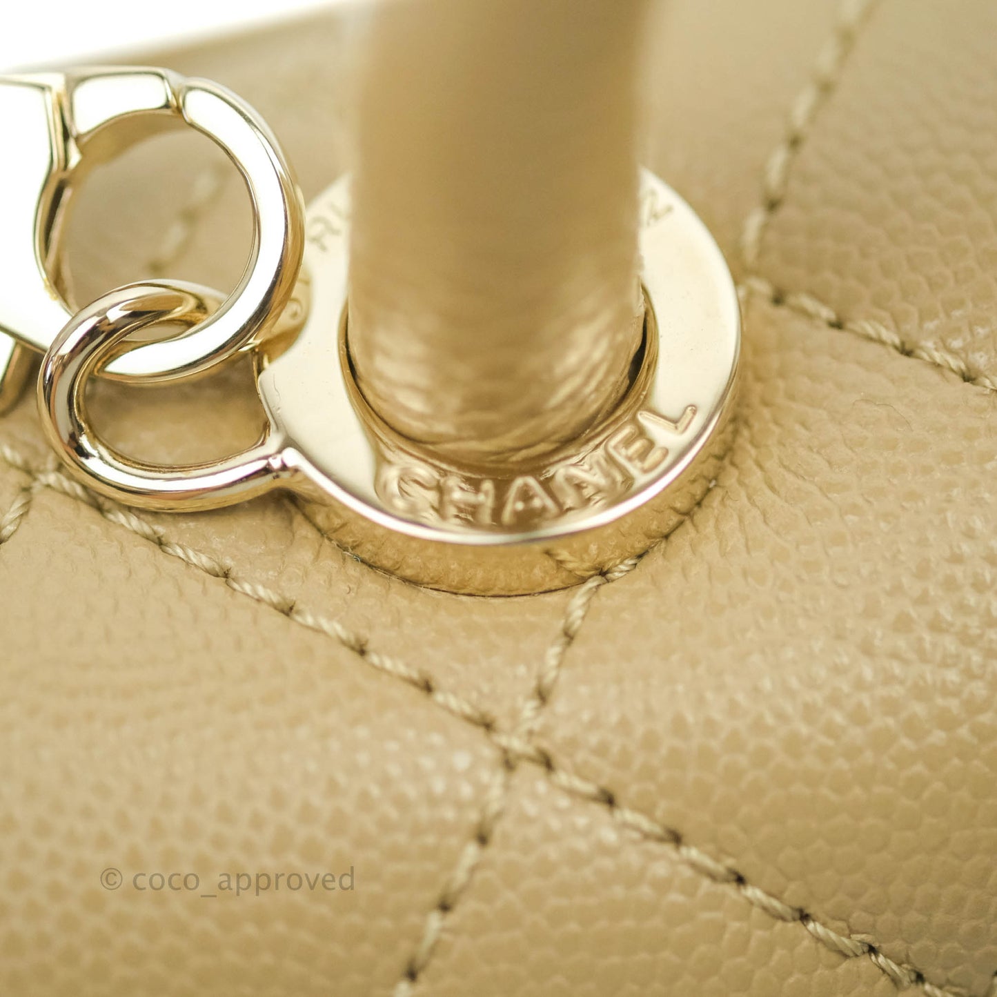 Chanel Mini Beige Coco Handle Quilted Caviar Gold Hardware Embossed Lizard Handle 21A