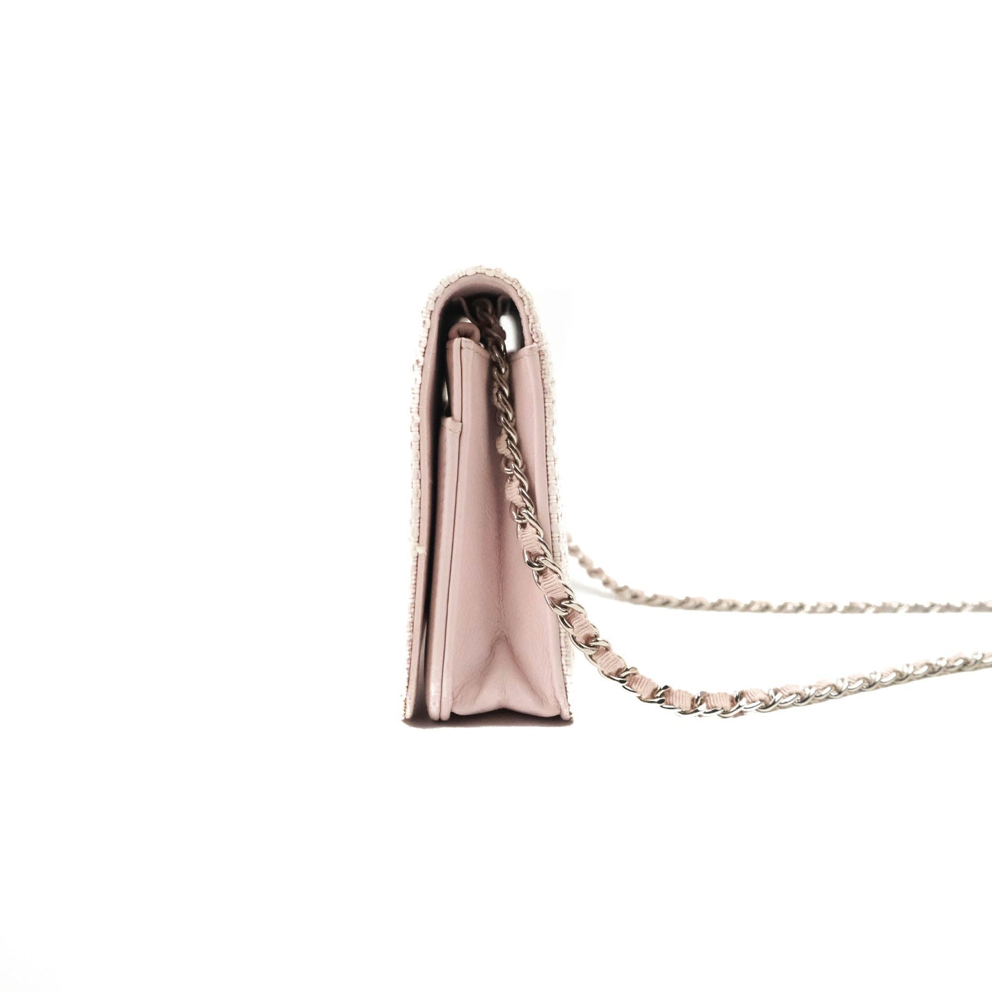 Chanel Deauville Wallet On Chain WOC Pink Canvas Silver Hardware