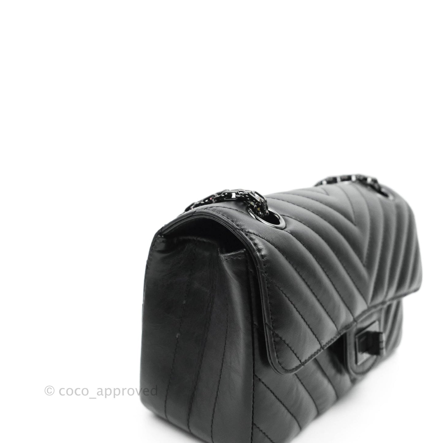 Chanel Mini Reissue 224 So Black Chevron Calfskin Black Hardware