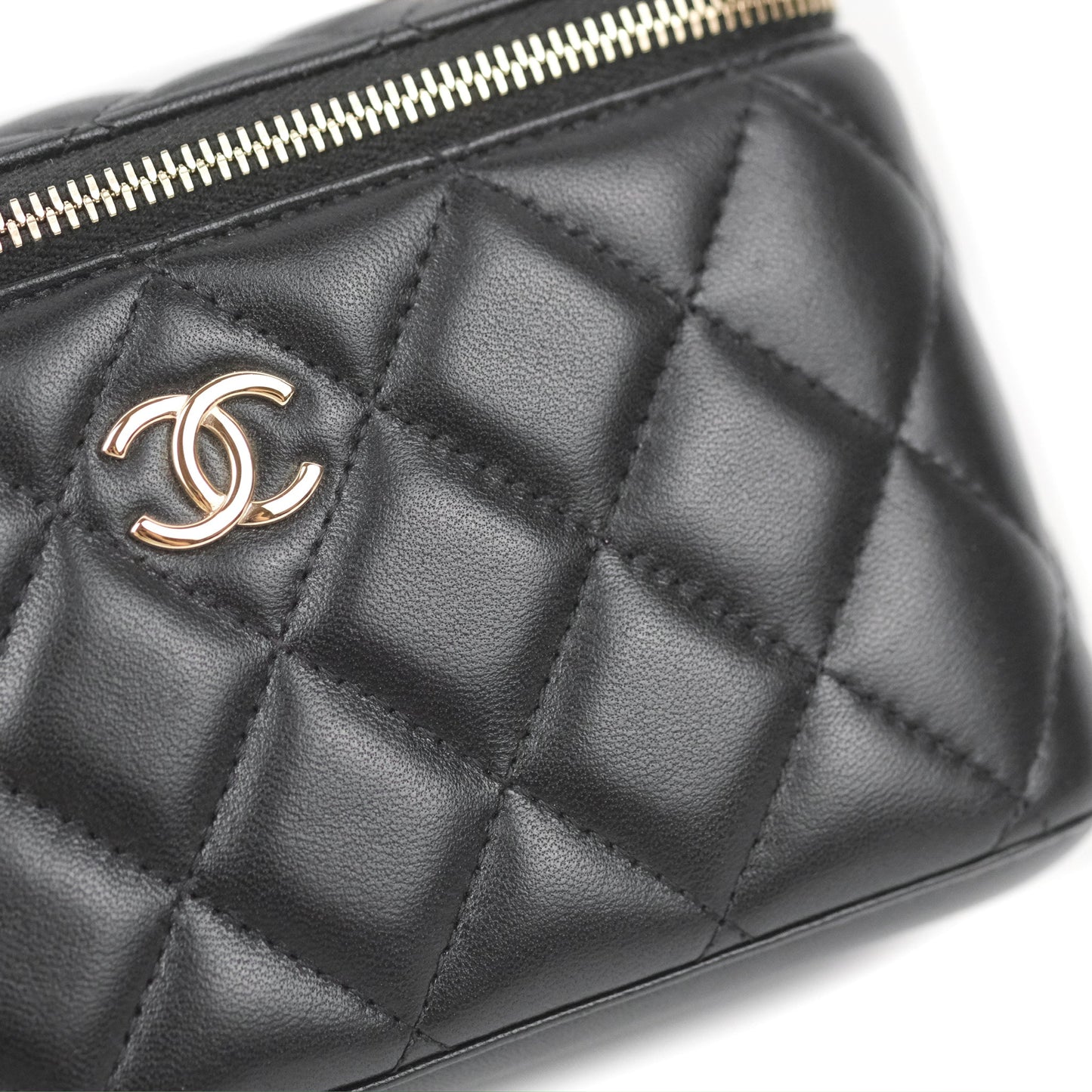 Chanel Vanity Rectangular Top Handle Black Lambskin Gold Hardware