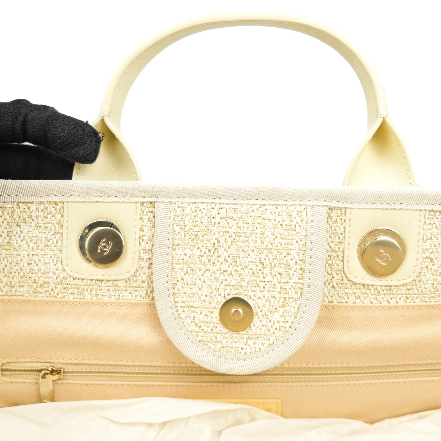 Chanel Large Deauville Iridescent Gold Beige Canvas Gold Hardware