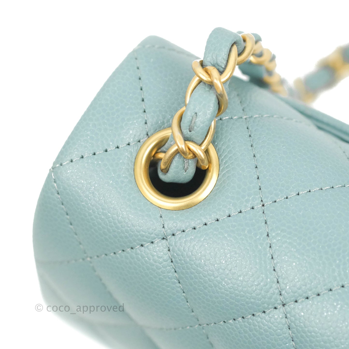 Chanel Quilted Mini Rectangular Flap Iridescent Blue Aged Gold Hardware 18C