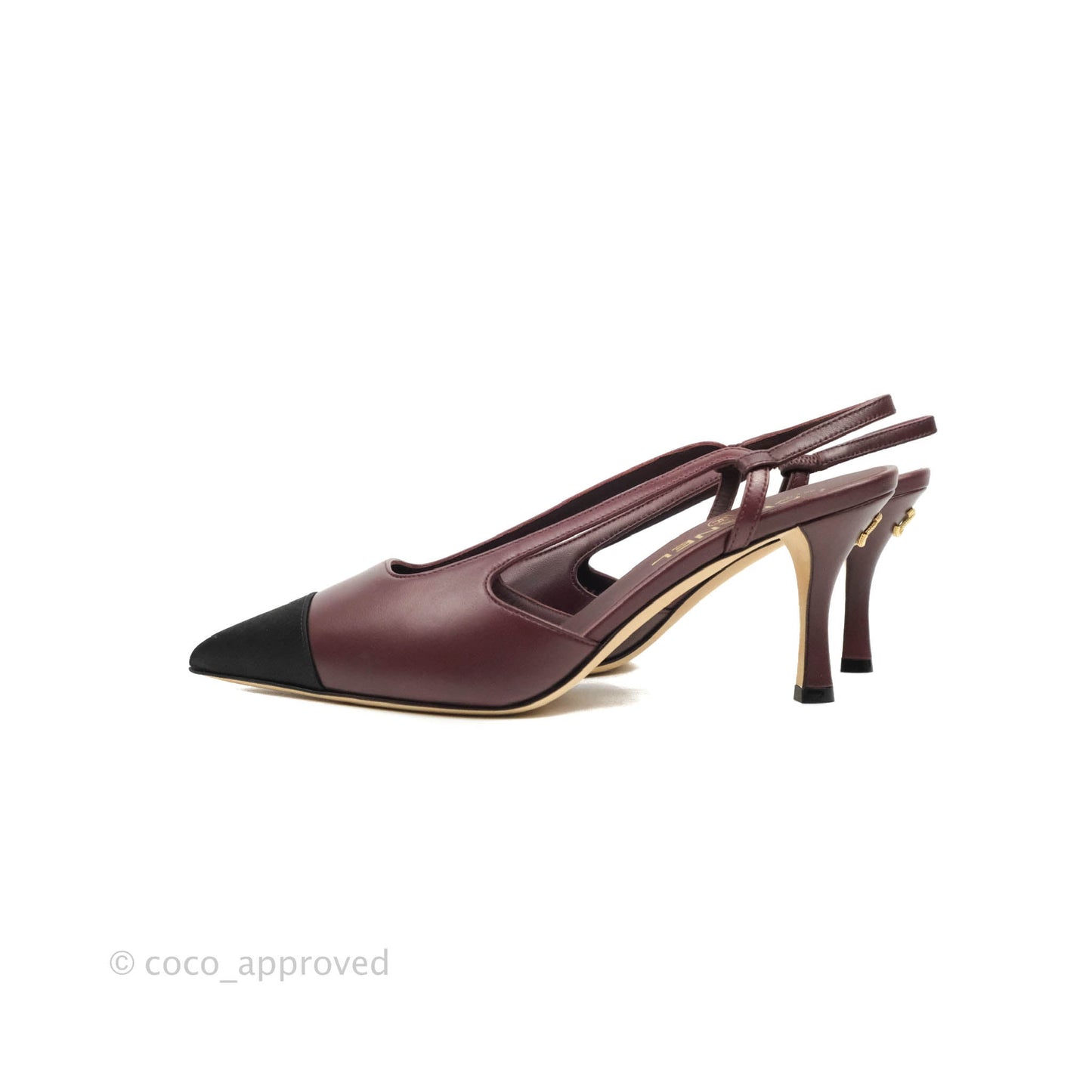Chanel Toecap Slingback Heels Burgundy Black Size 37C