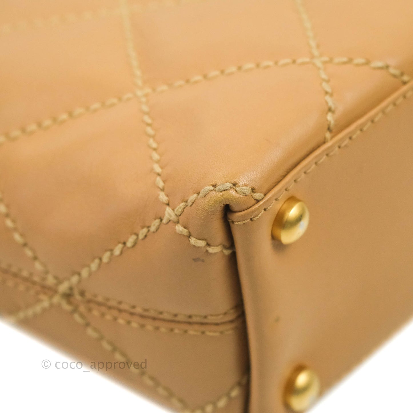 Chanel Vintage Quilted CC Tote Bag Beige Calfskin Gold Hardware