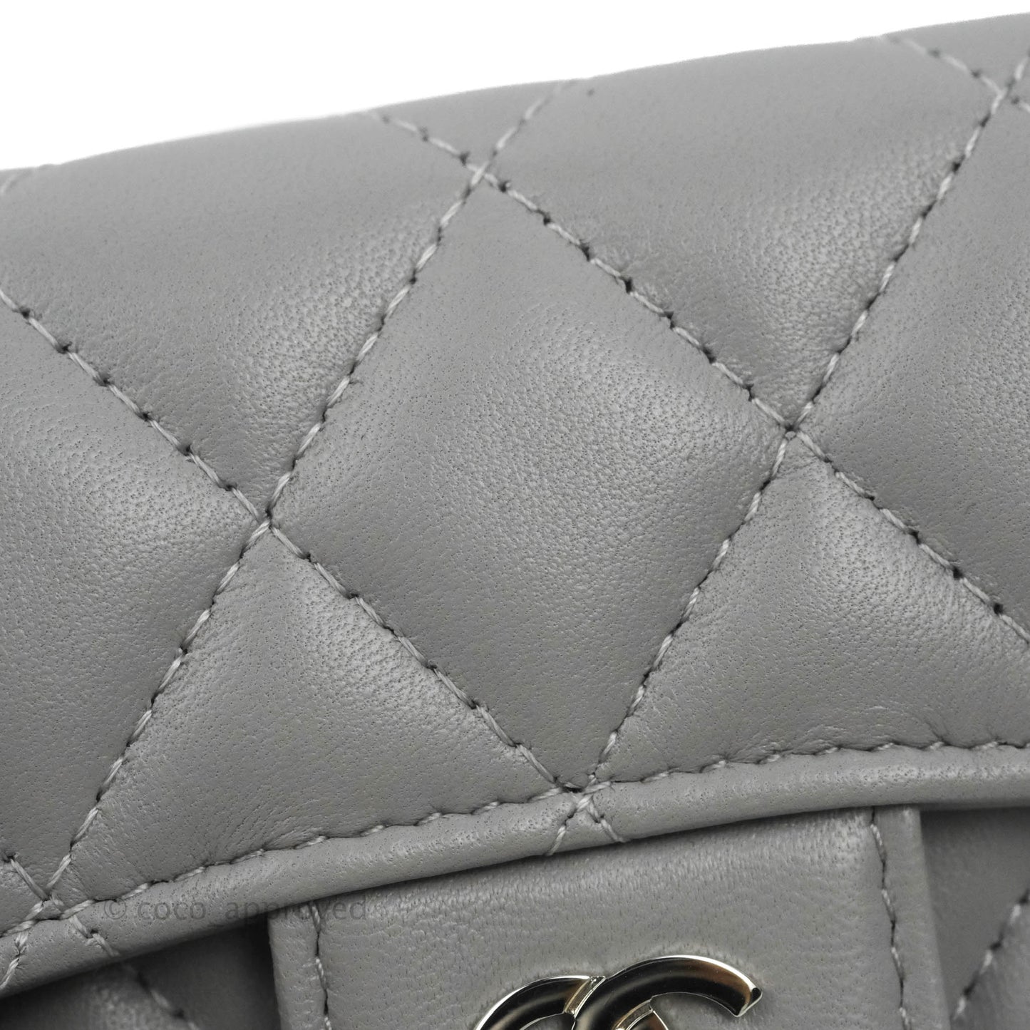 Chanel Quilted Flap Card Holder Grey Lambskin Silver Hardware
