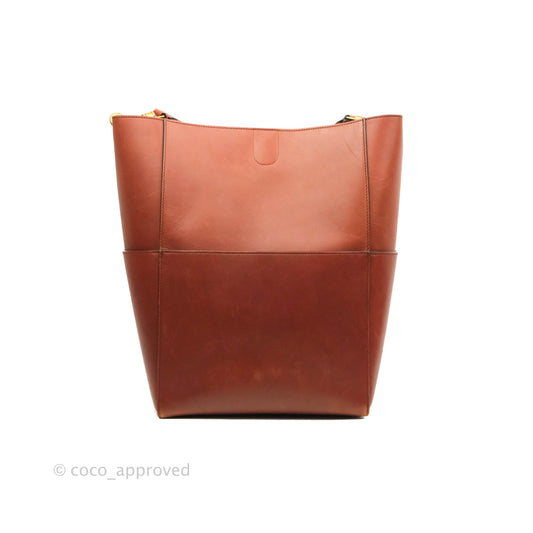 Celine Sangle Bucket Bag Calfskin Brick Red Gold Hardware