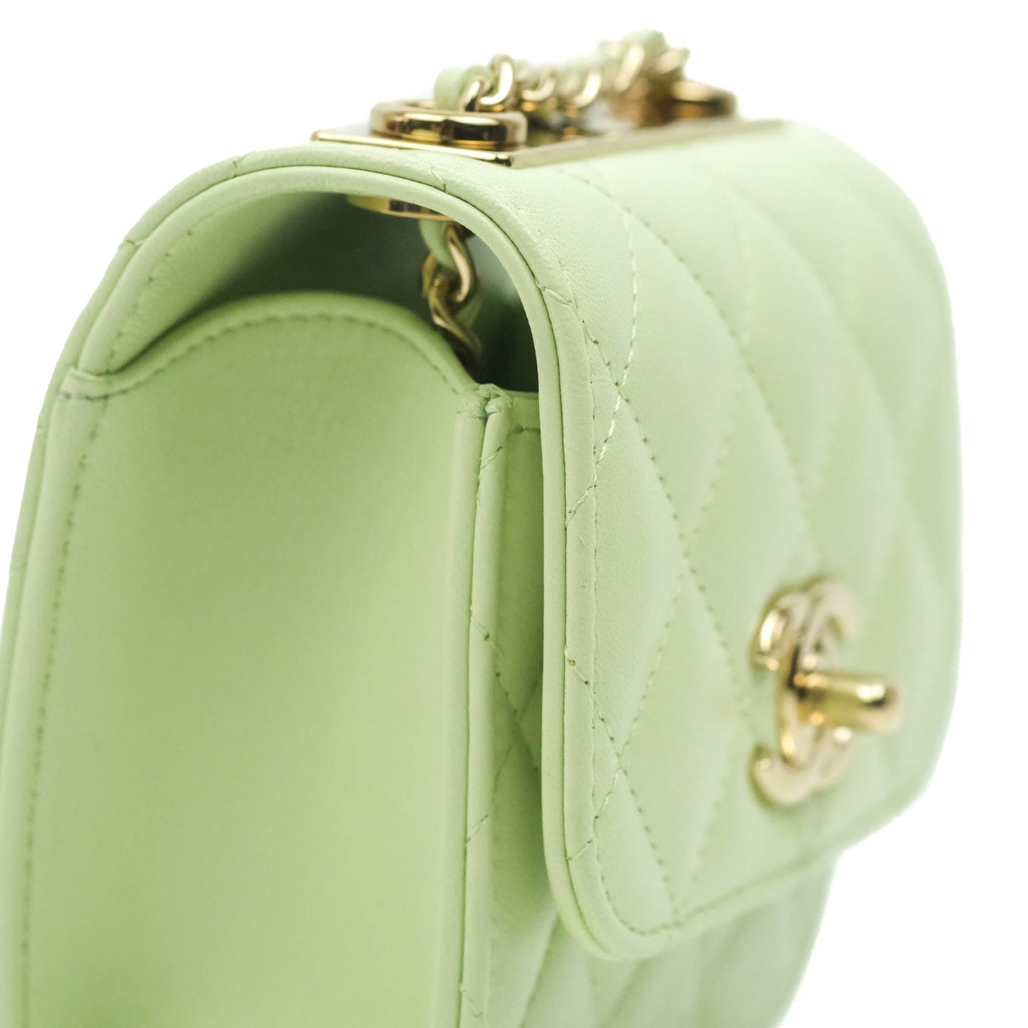 Chanel Mini Quilted Trendy CC Clutch With Chain Light Green Lambskin Gold Hardware