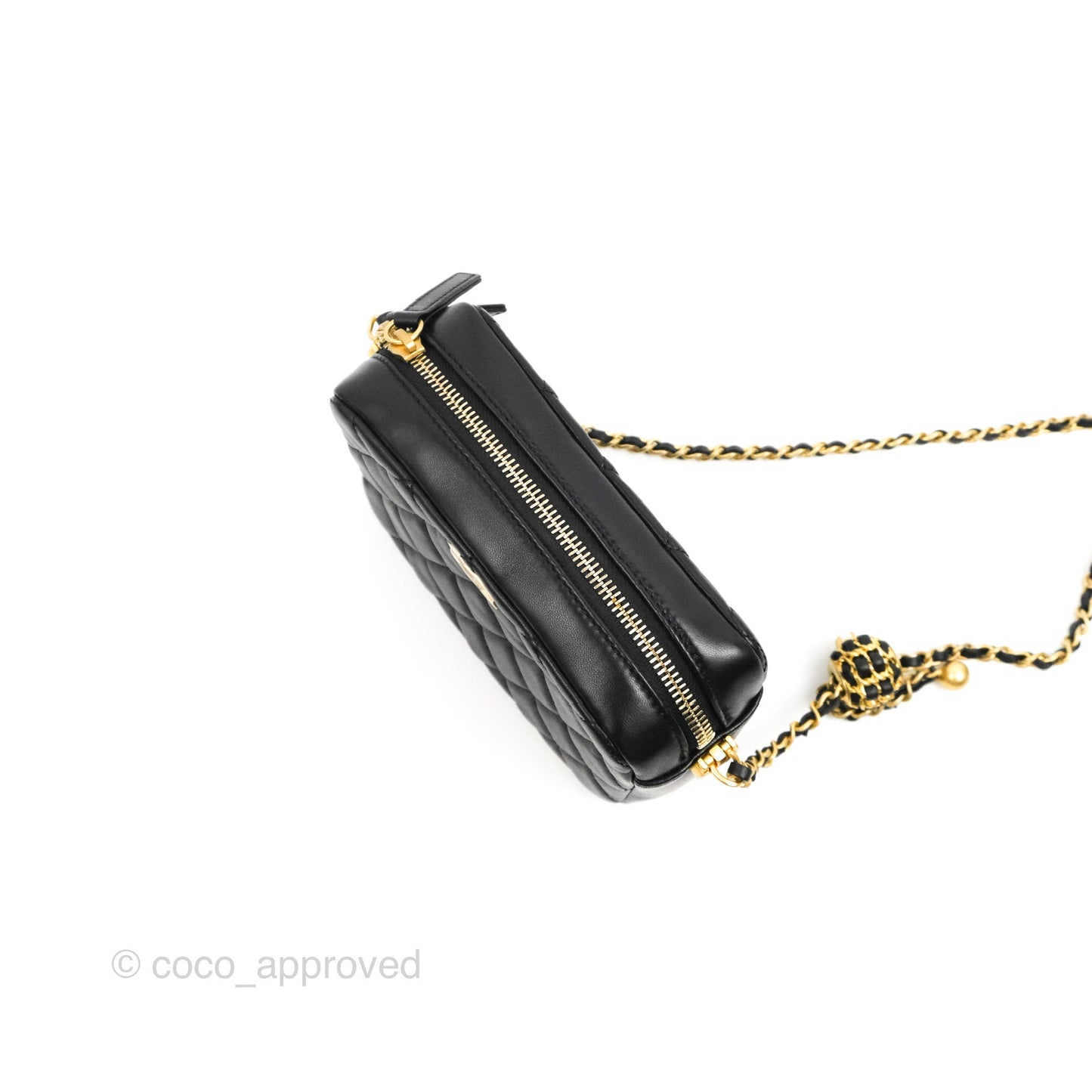 Chanel Quilted CC Pearl Crush Camera Case Black Lambskin Gold Hardware