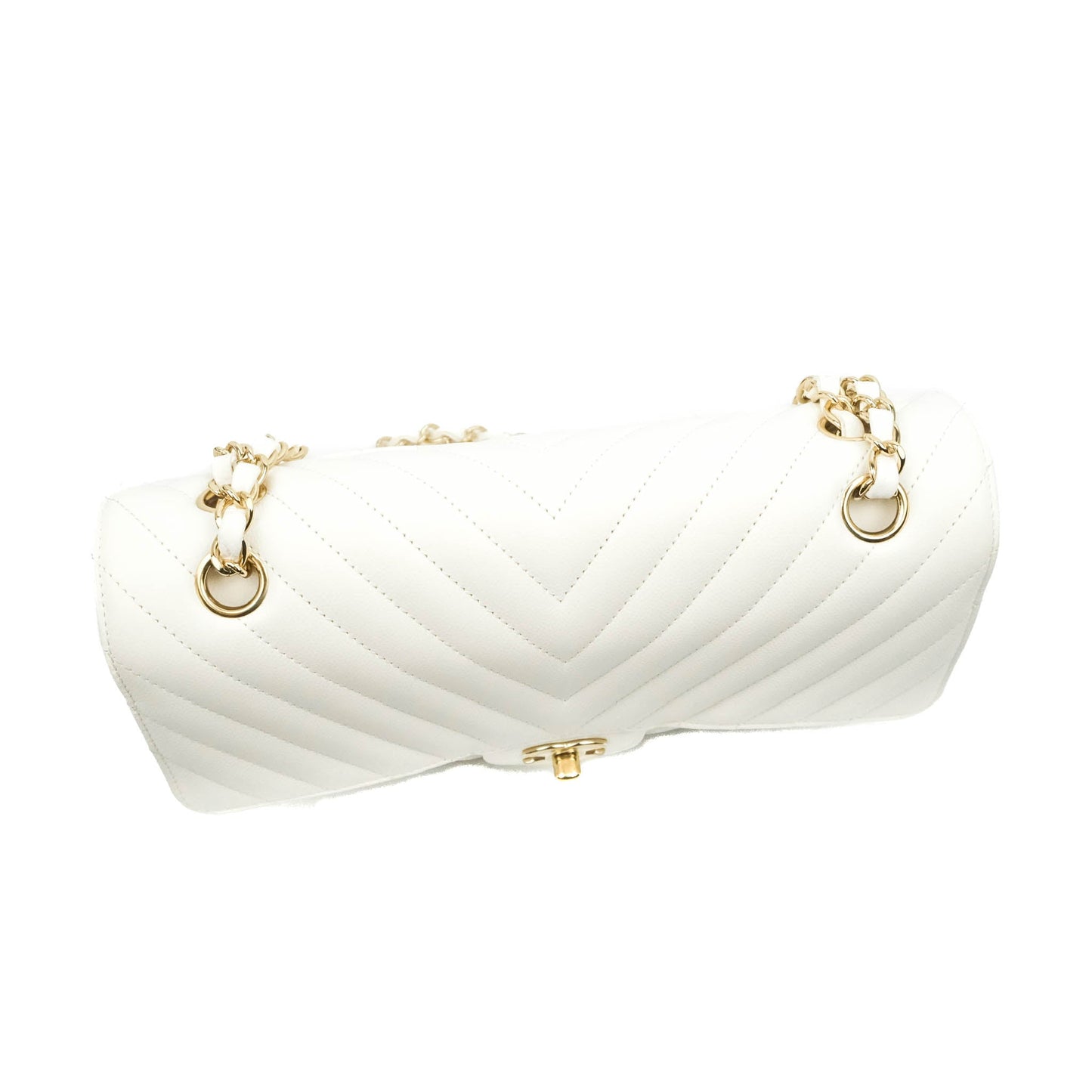 Chanel Chevron M/L Medium Double Flap White Caviar Gold Hardware