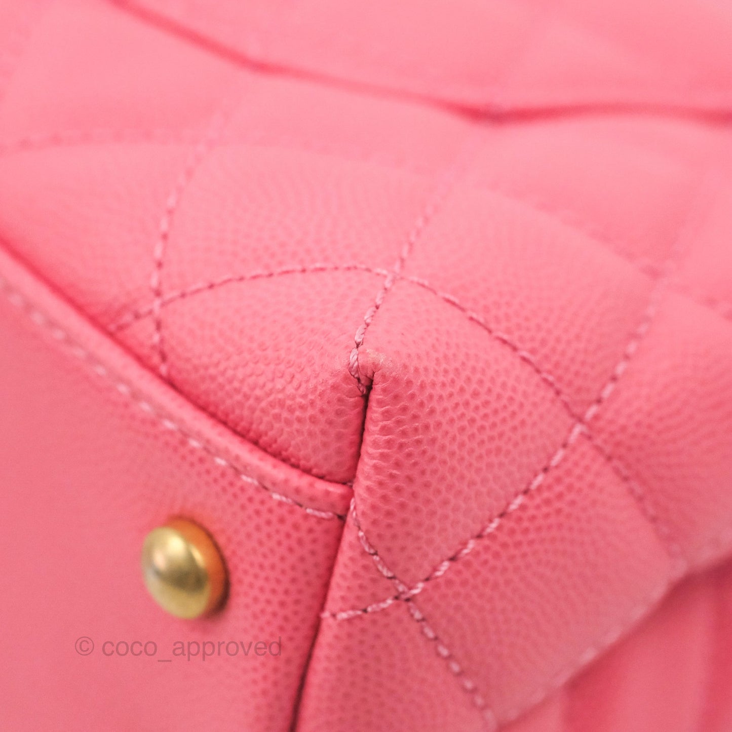 Chanel Small Coco Handle Quilted Pink Caviar Aged Gold Hardware Lizard Embossed Handle