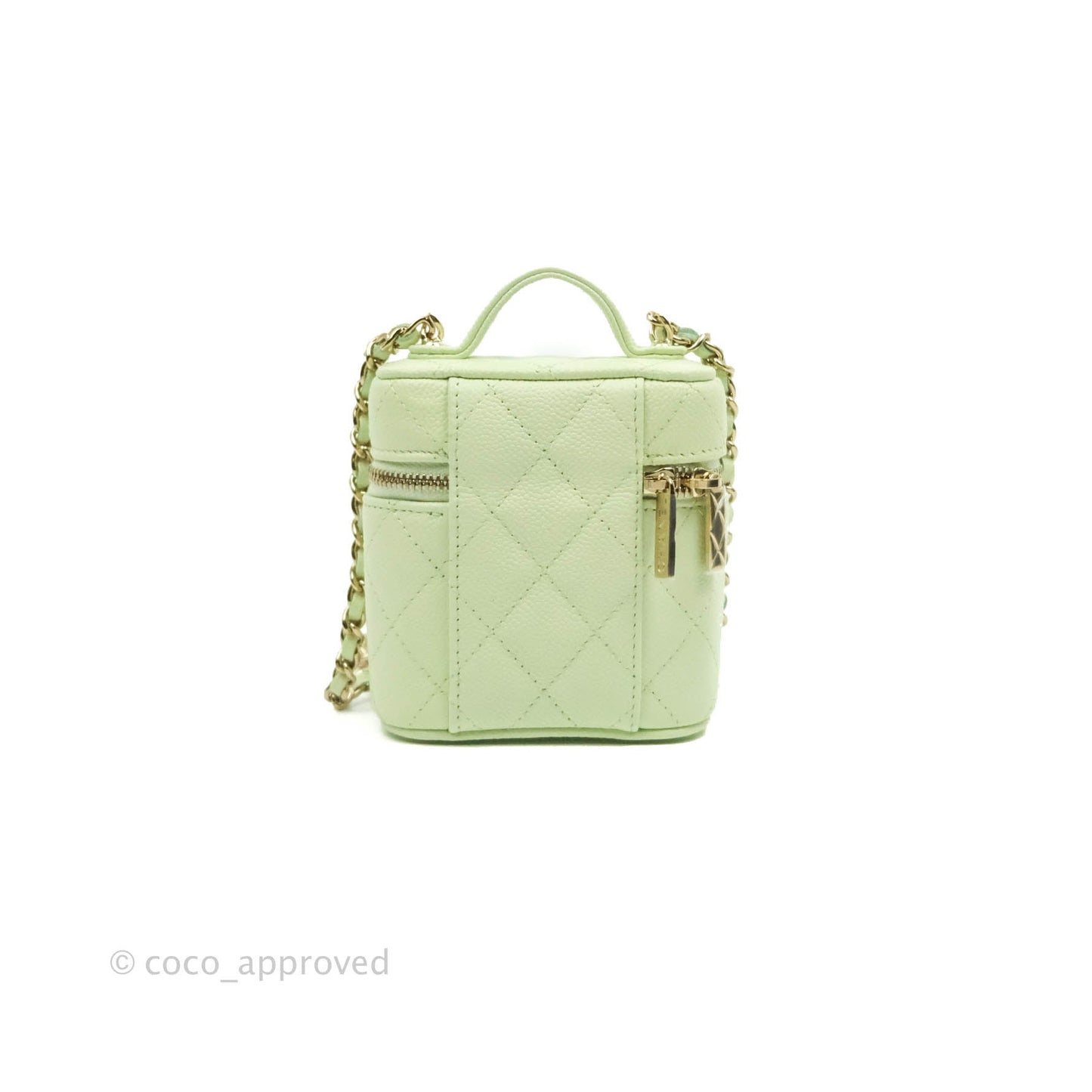 Chanel Quilted Small Handle With Care Vanity Case With Chain Green Caviar Gold Hardware
