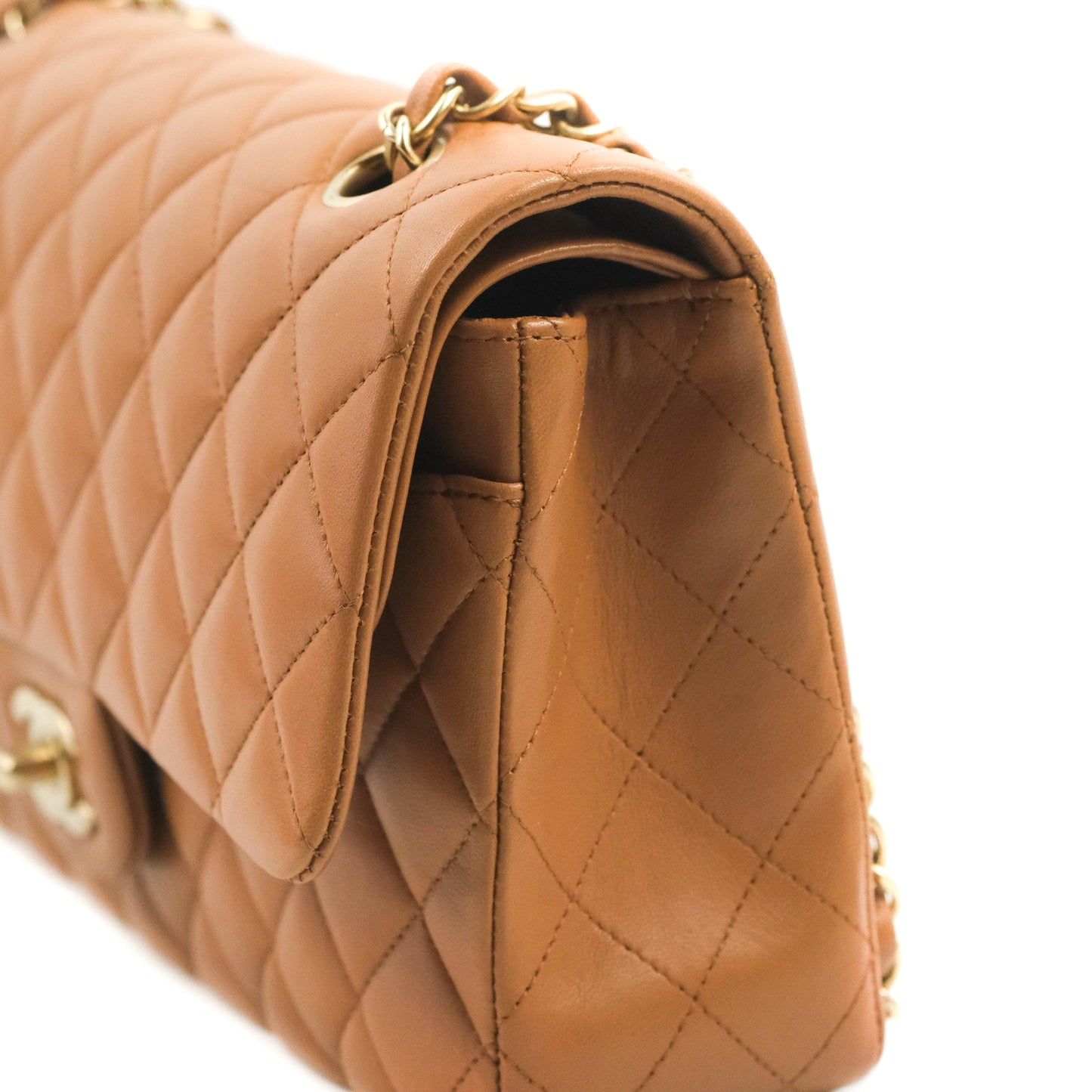 Chanel Classic M/L Medium Flap Quilted Dark Beige Caramel Lambskin Gold Hardware