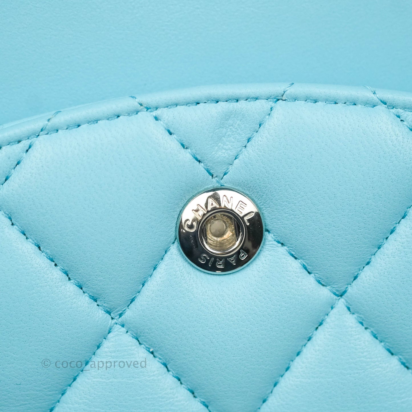 Chanel Classic M/L Medium Double Flap Tiffany Neon Blue Lambskin Silver Hardware 21S