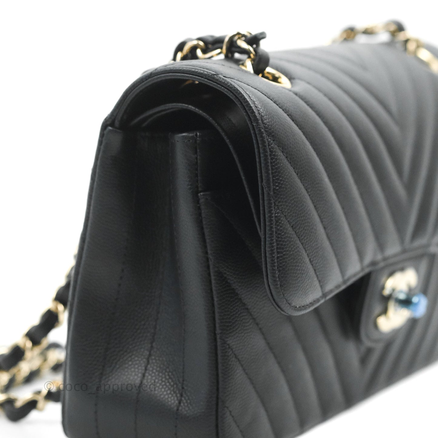 Chanel Classic Chevron S/M Small Double Flap Black Caviar Gold Hardware
