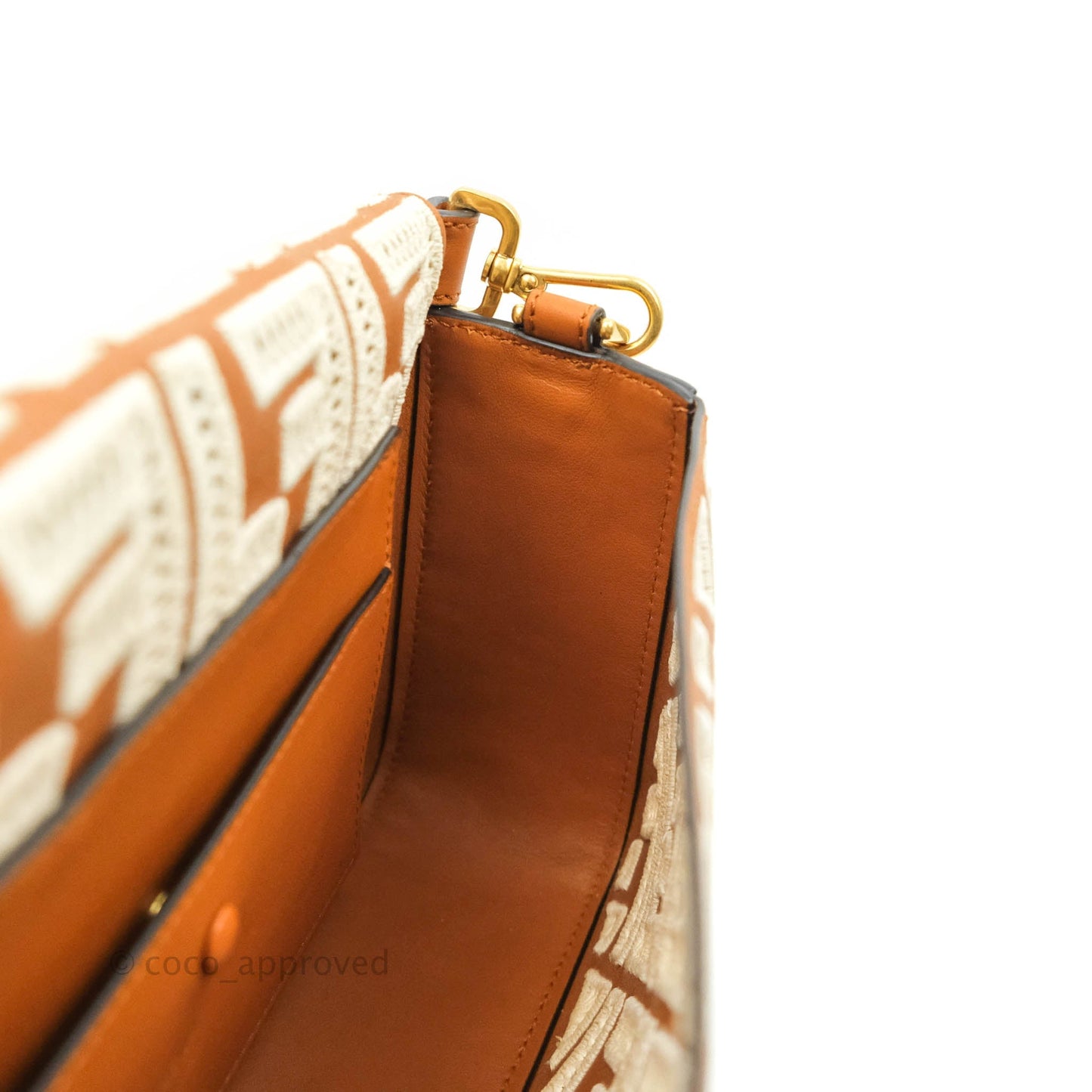 Fendi Medium FF Ajour Embroidery Baguette Bag Brown Nappa