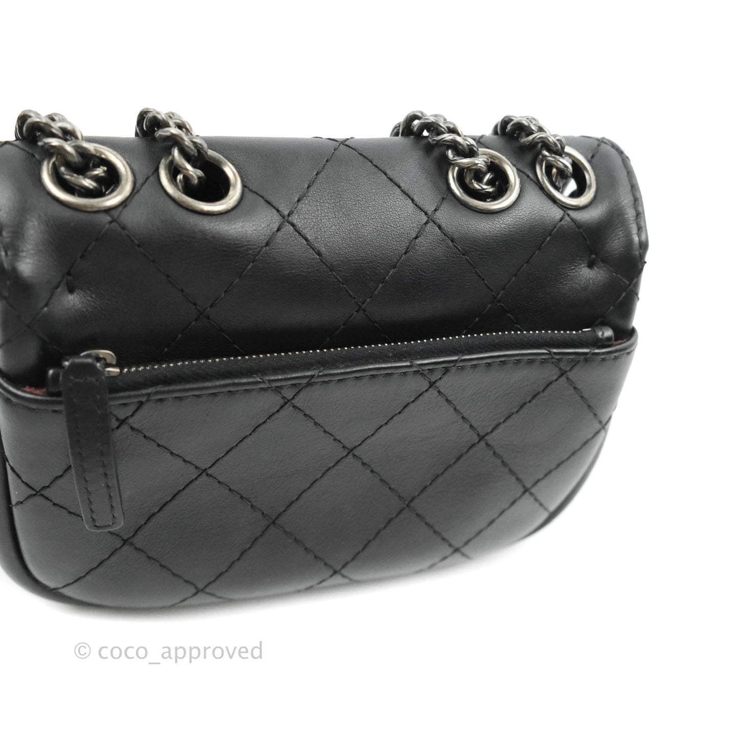 Chanel Flat Quilted Small Messenger Bag Black Calfskin Ruthenium Hardware