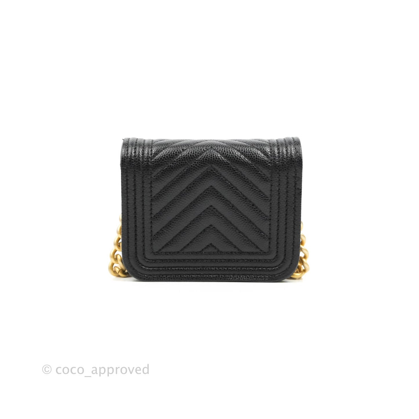 Chanel Chevron Boy Belt Bag Black Caviar Aged Gold Hardware