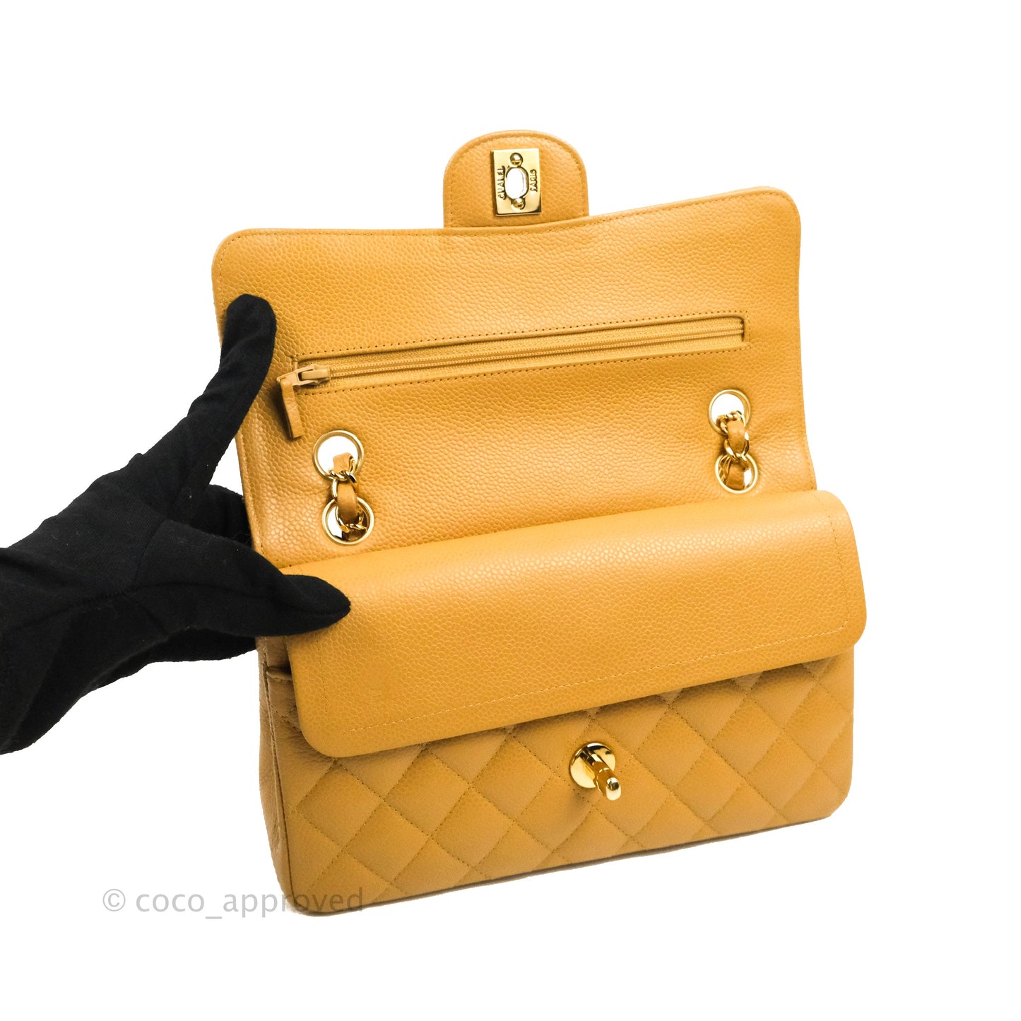 Chanel S/M Small Classic Quilted Flap Dark Beige Caviar 24K Gold Hardware