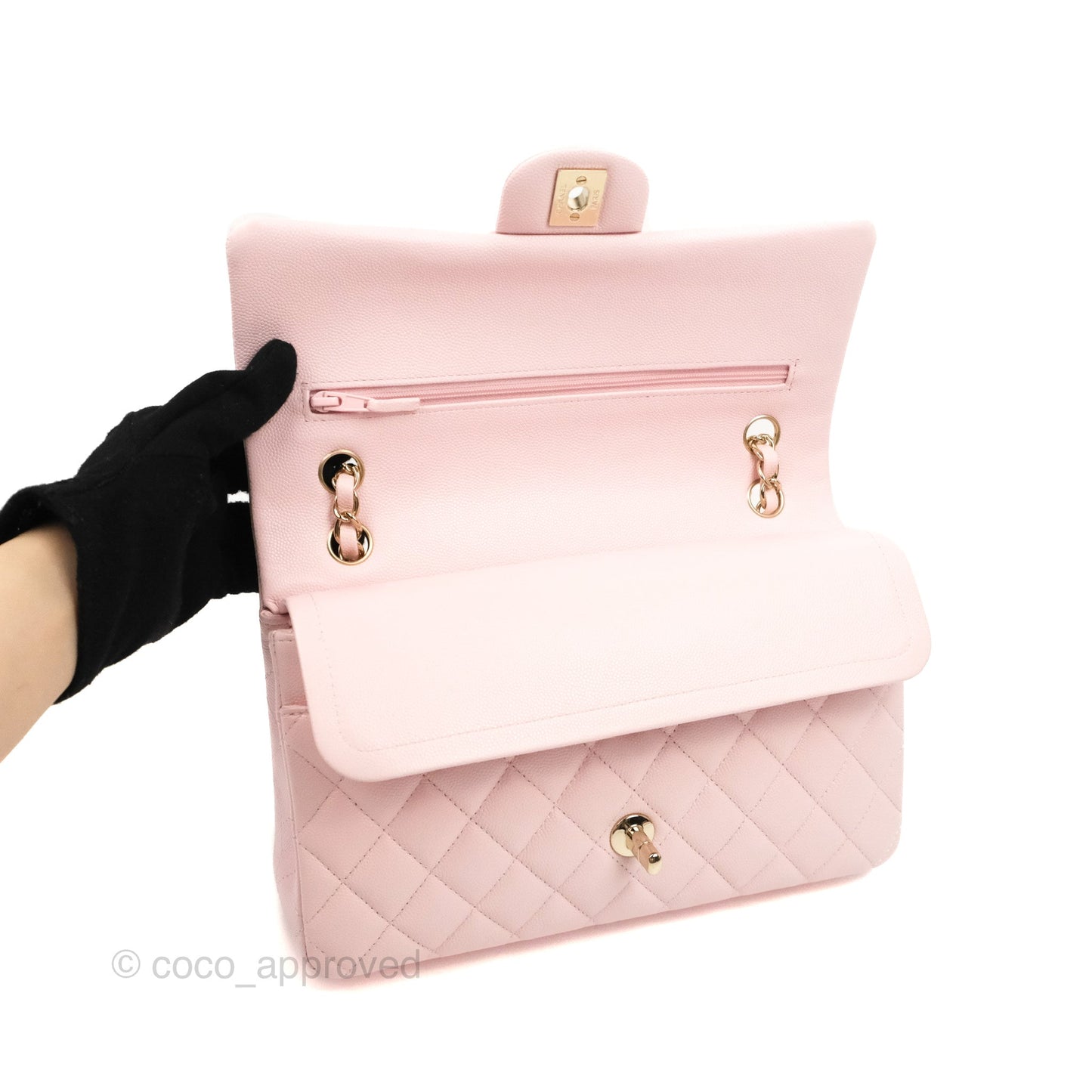 Chanel Classic M/L Medium Flap Quilted Light Pink Caviar Gold Hardware
