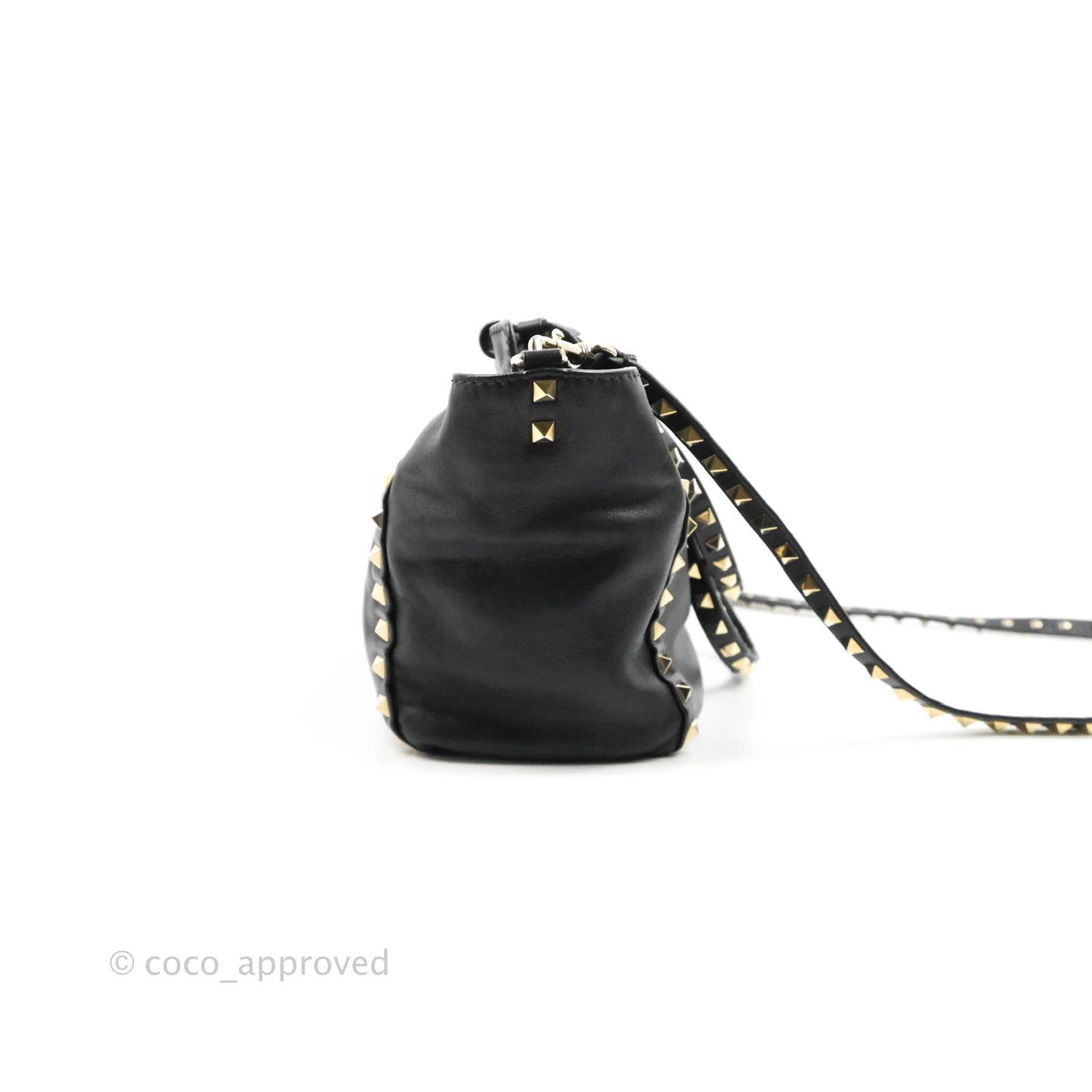 Valentino Garavani Small Trapeze Rockstud Black Grained Calfskin Gold Hardware