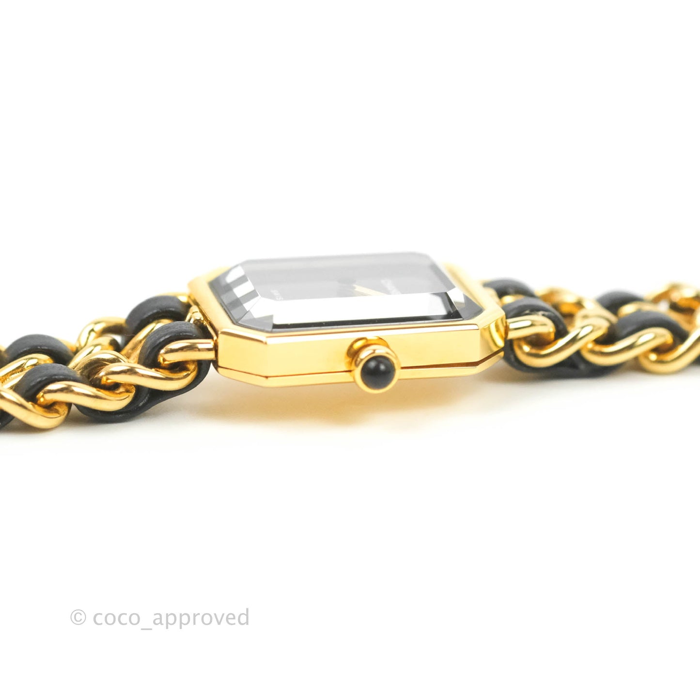 Chanel Vintage Première Watch Black Leather Gold Plated Size M