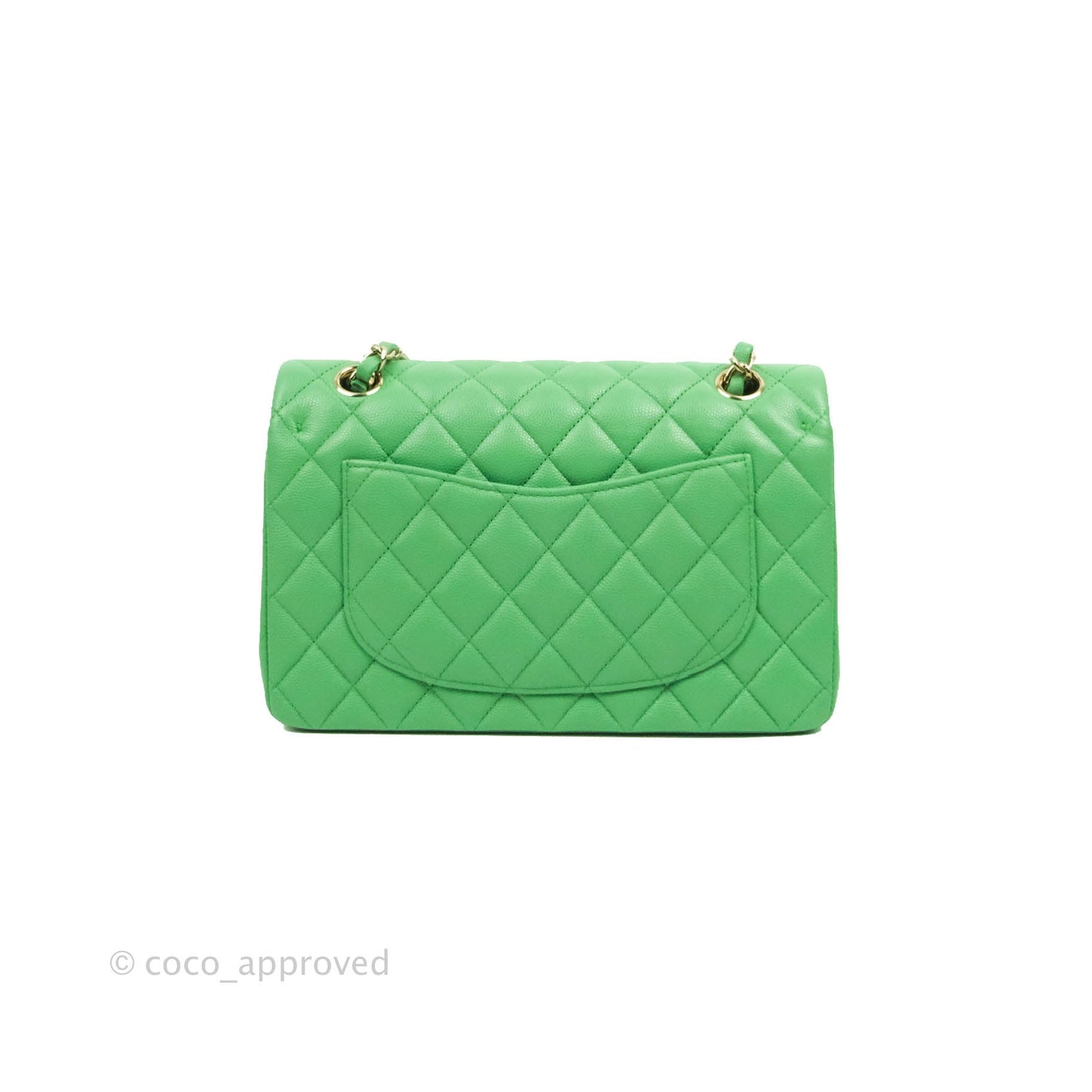 Chanel Small Classic Quilted Flap Green Caviar Gold Hardware