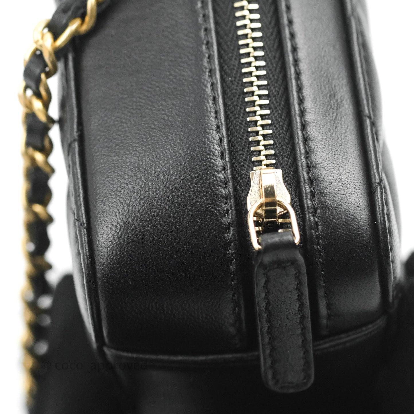 Chanel Mini Pearl Crush Quilted Camera Case Black Lambskin Aged Gold Hardware