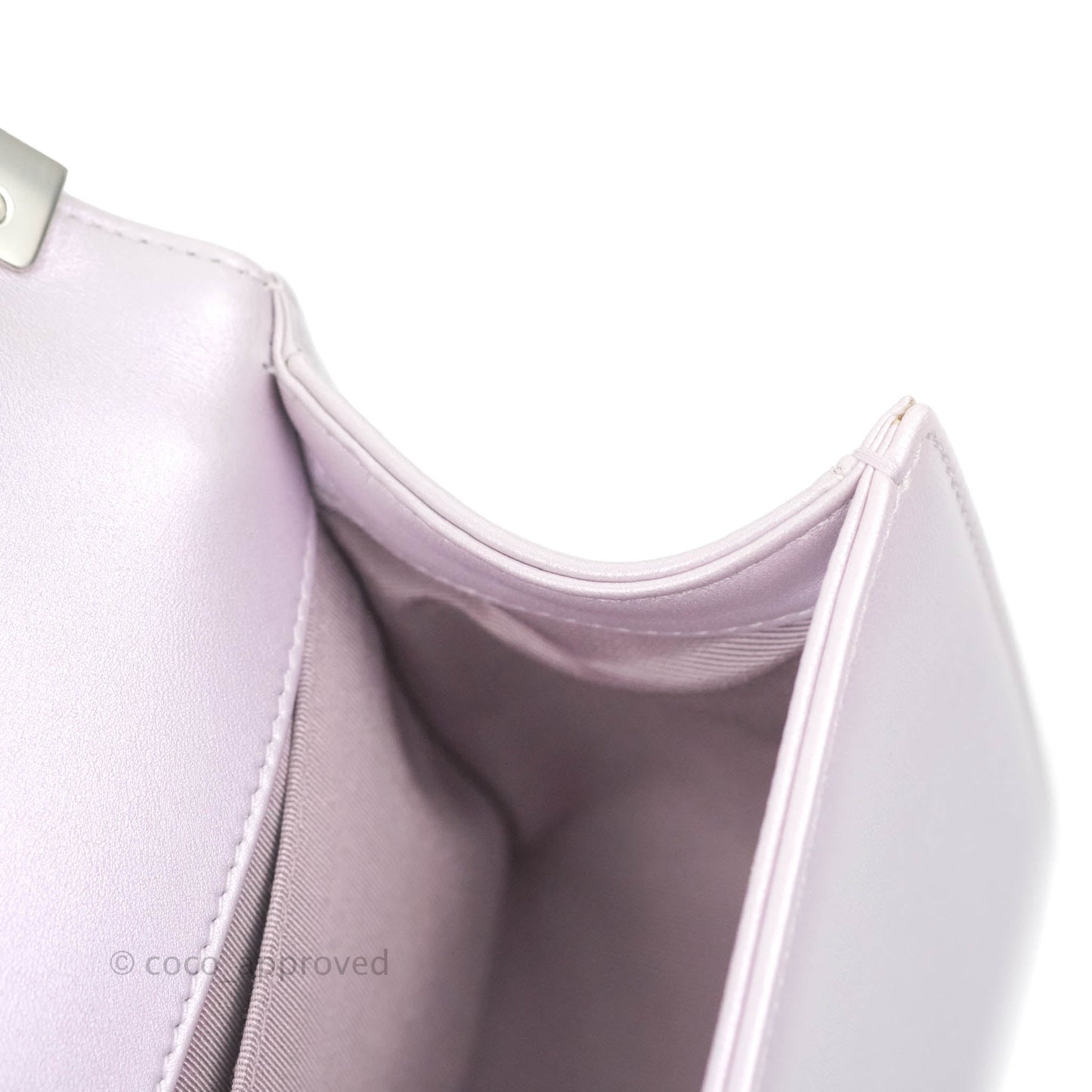 Chanel Medium Boy Chevron Iridescent Lilac Calfskin Silver Hardware