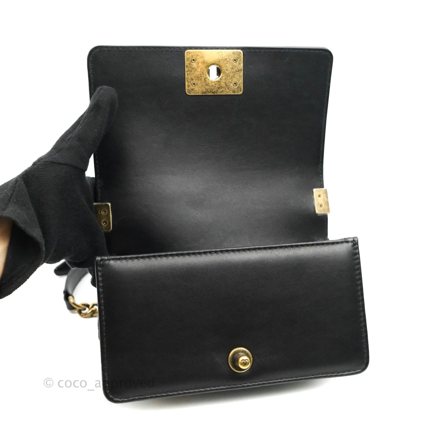 Chanel Small Boy Black Calfskin Aged Gold Hardware