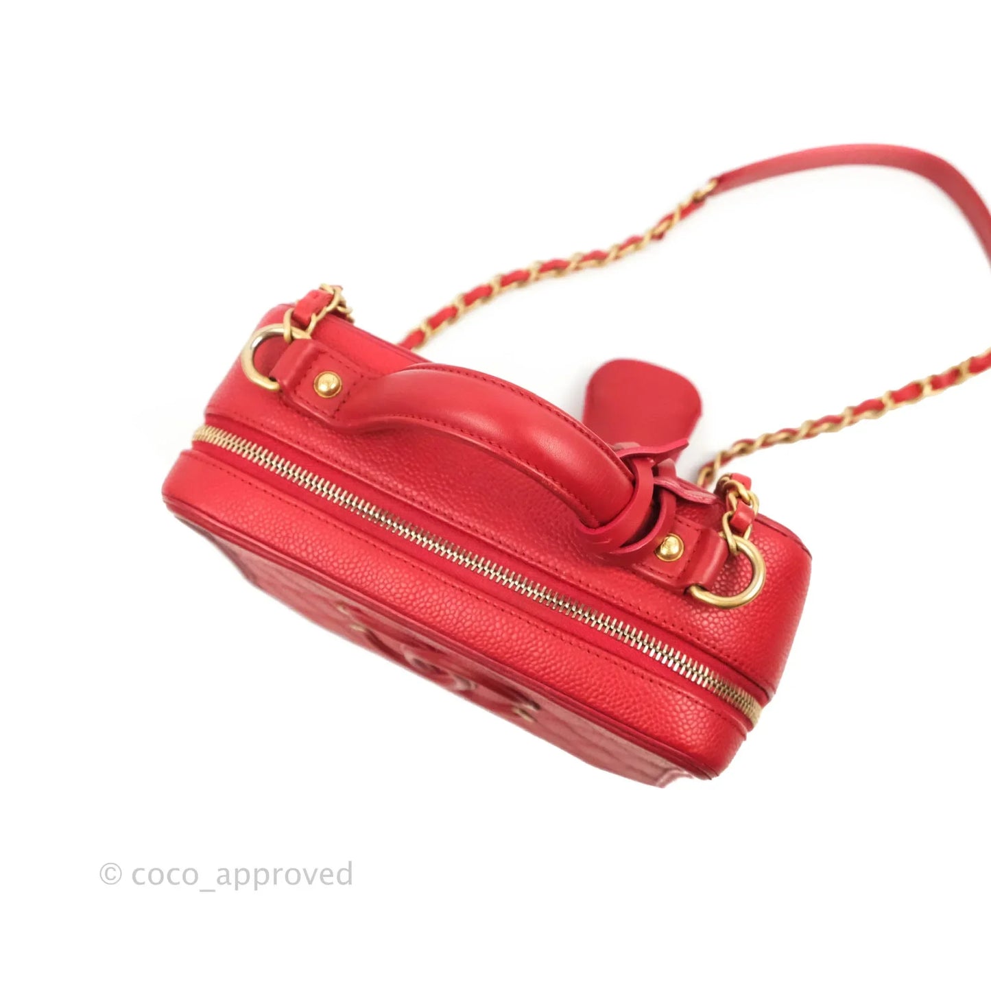 Chanel Quilted Medium CC Filigree Vanity Case Red Caviar Gold Hardware