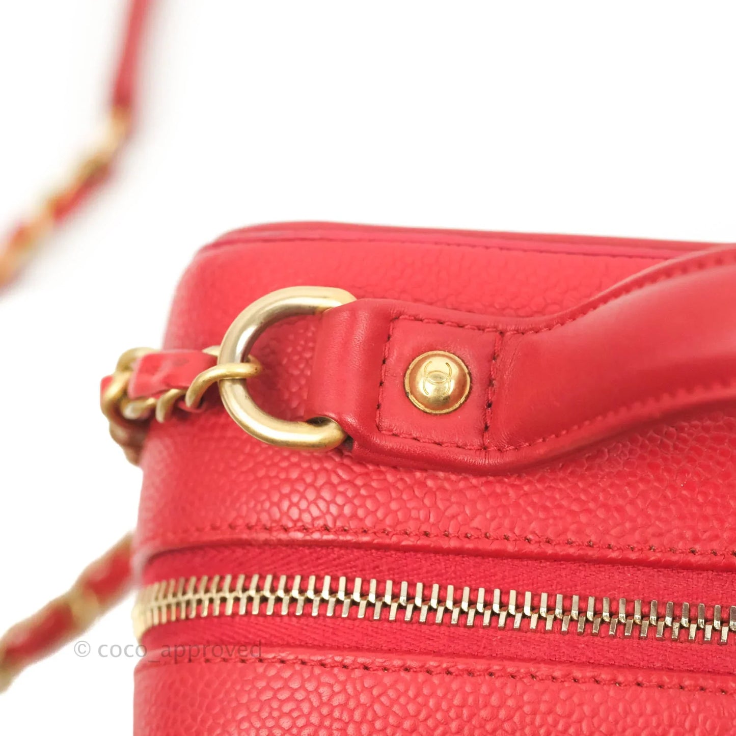 Chanel Quilted Medium CC Filigree Vanity Case Red Caviar Gold Hardware