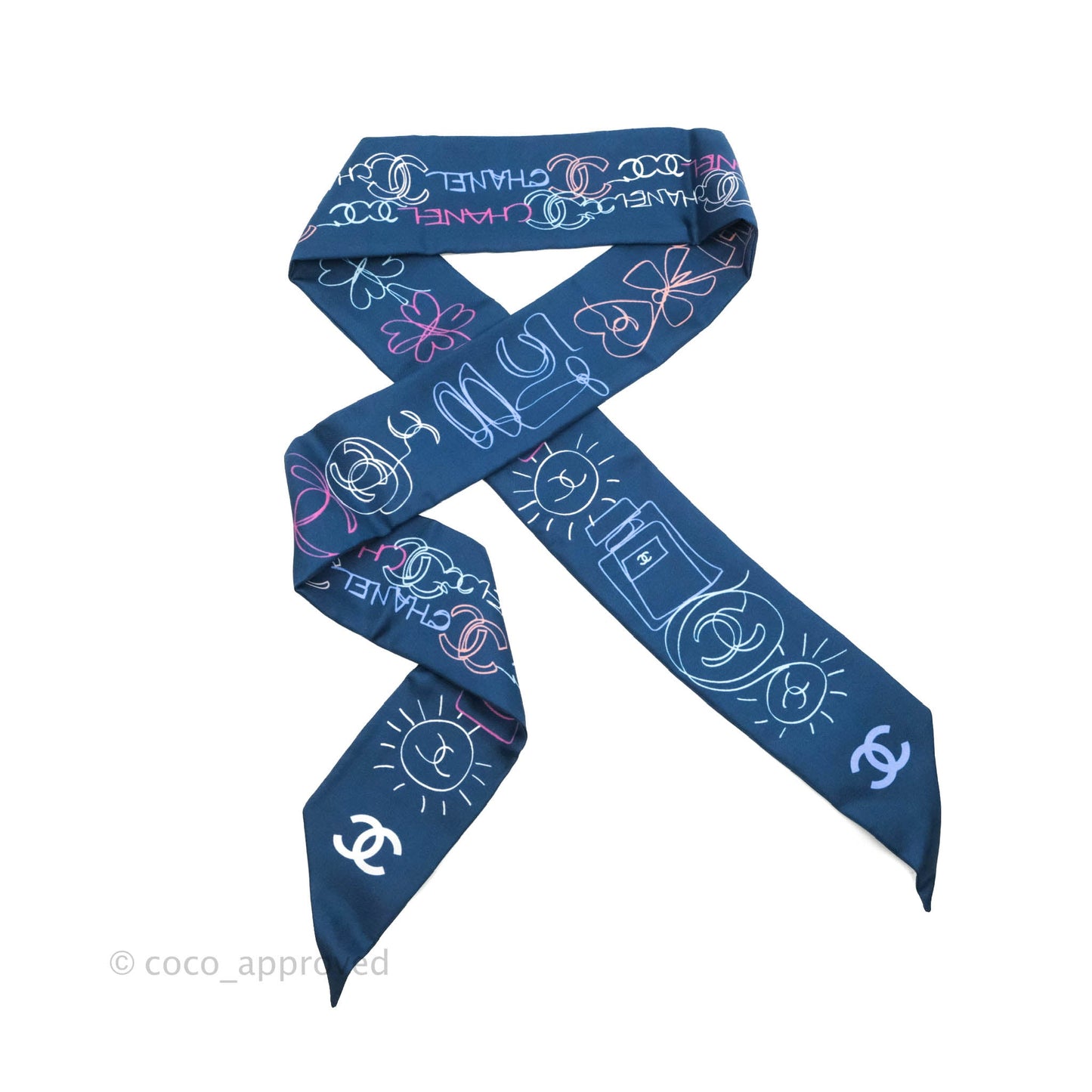 Chanel CC Flora Print Silk Twilly in Navy