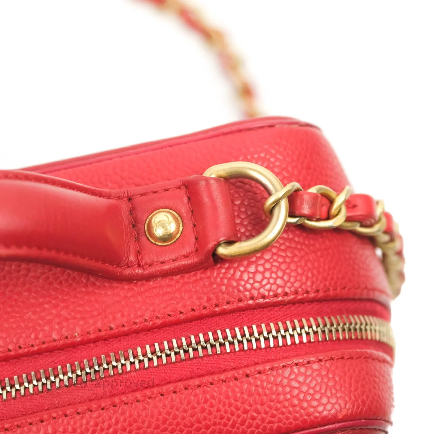 Chanel Quilted Medium CC Filigree Vanity Case Red Caviar Gold Hardware
