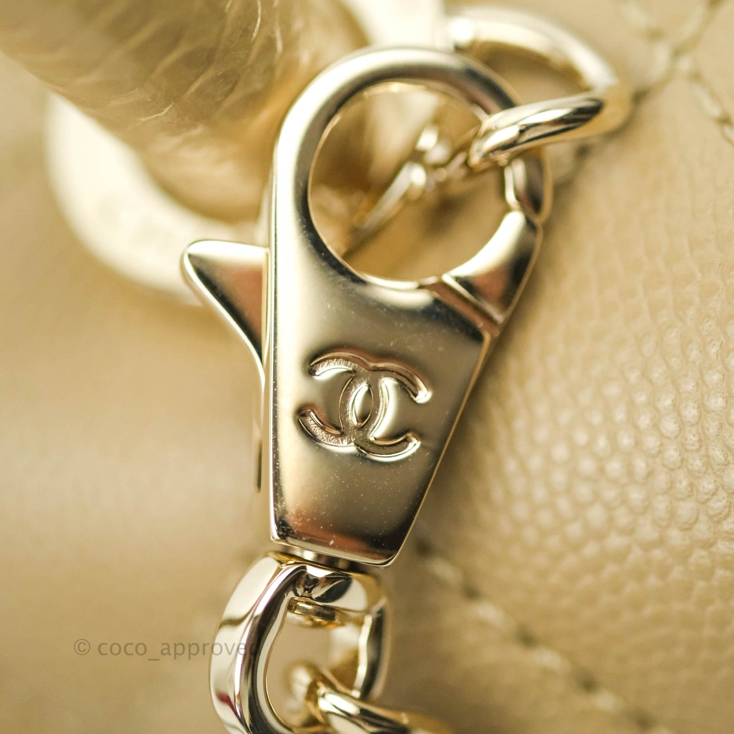 Chanel Mini Beige Coco Handle Quilted Caviar Gold Hardware Embossed Lizard Handle 21A