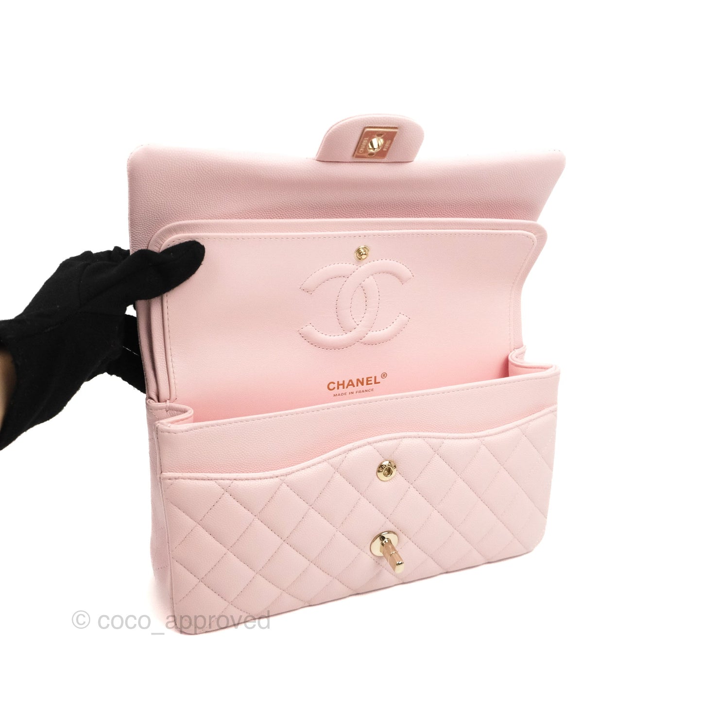 Chanel Classic M/L Medium Flap Quilted Light Pink Caviar Gold Hardware
