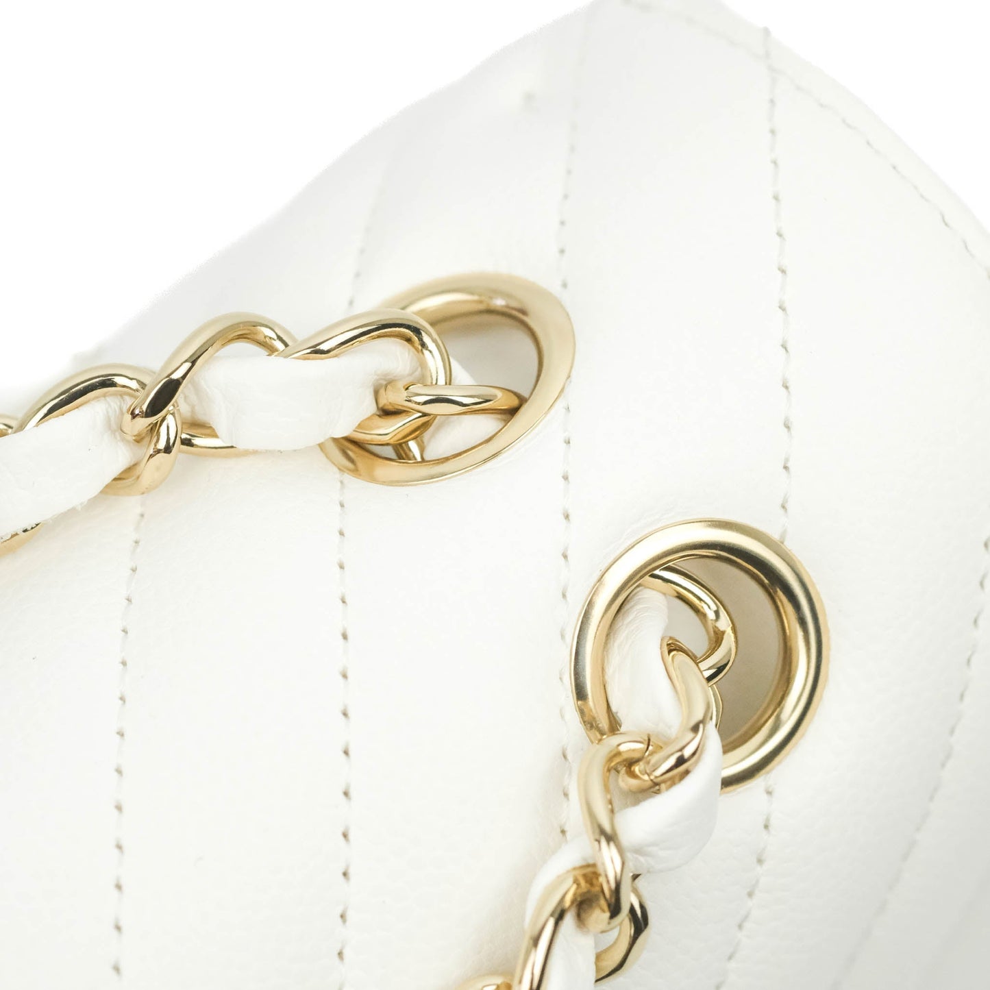 Chanel Chevron M/L Medium Double Flap White Caviar Gold Hardware