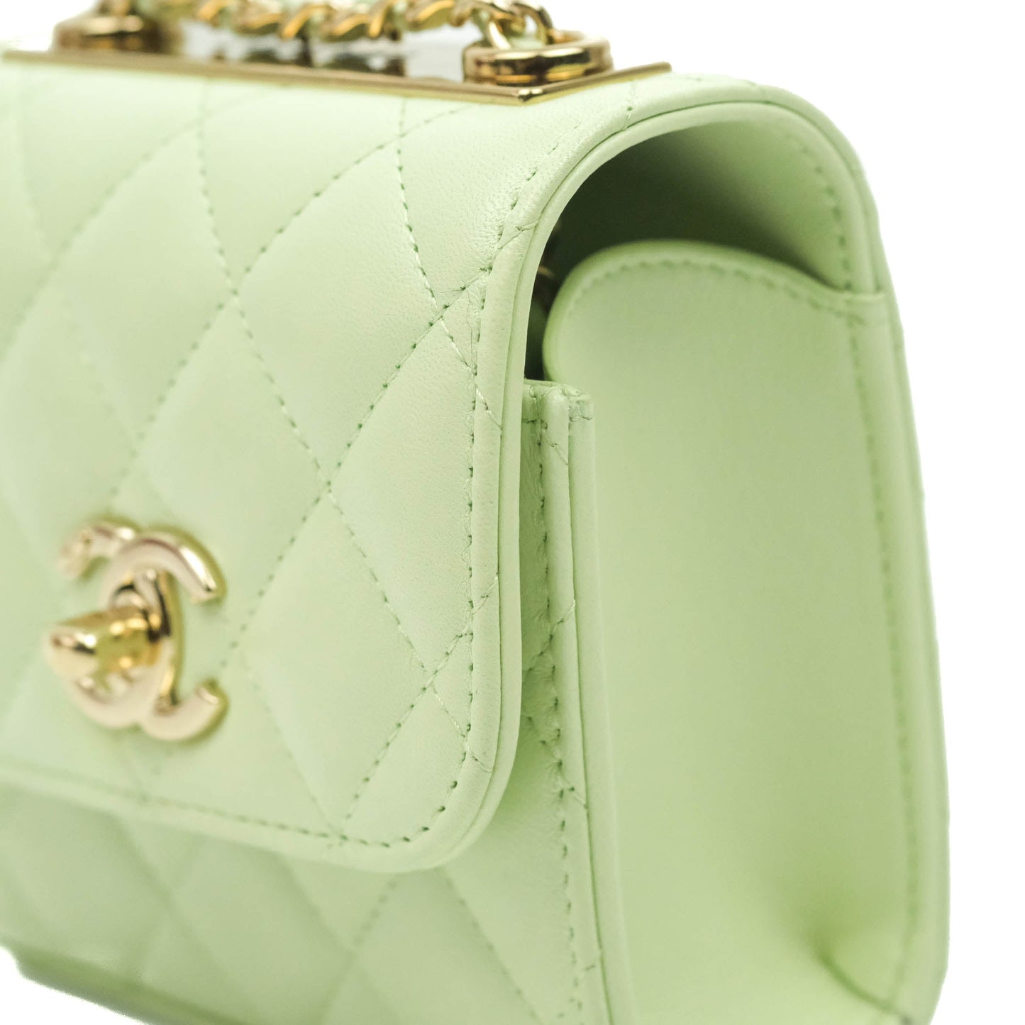 Chanel Mini Quilted Trendy CC Clutch With Chain Light Green Lambskin Gold Hardware